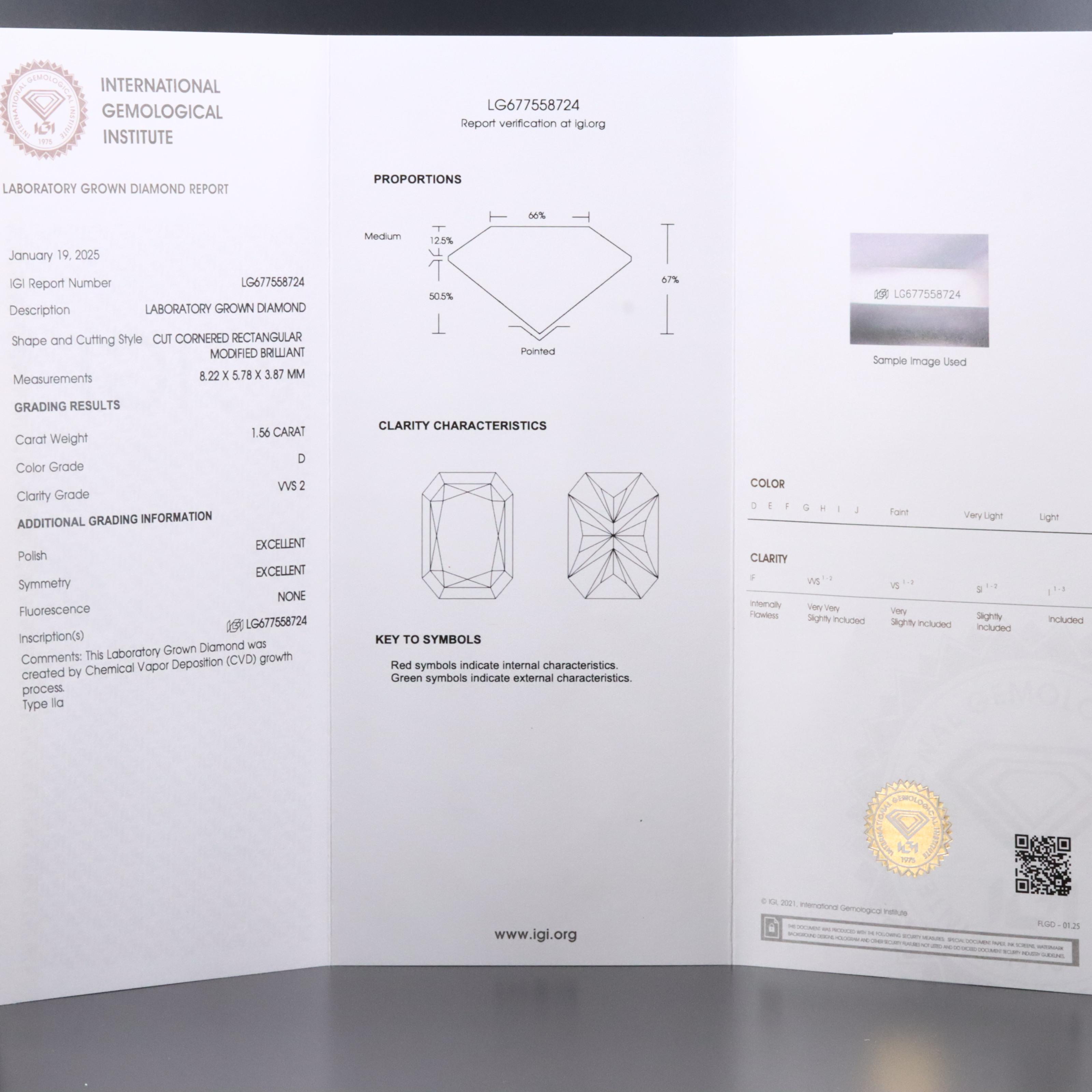 Loose 1.56 CT Lab Grown Diamond with IGI Report