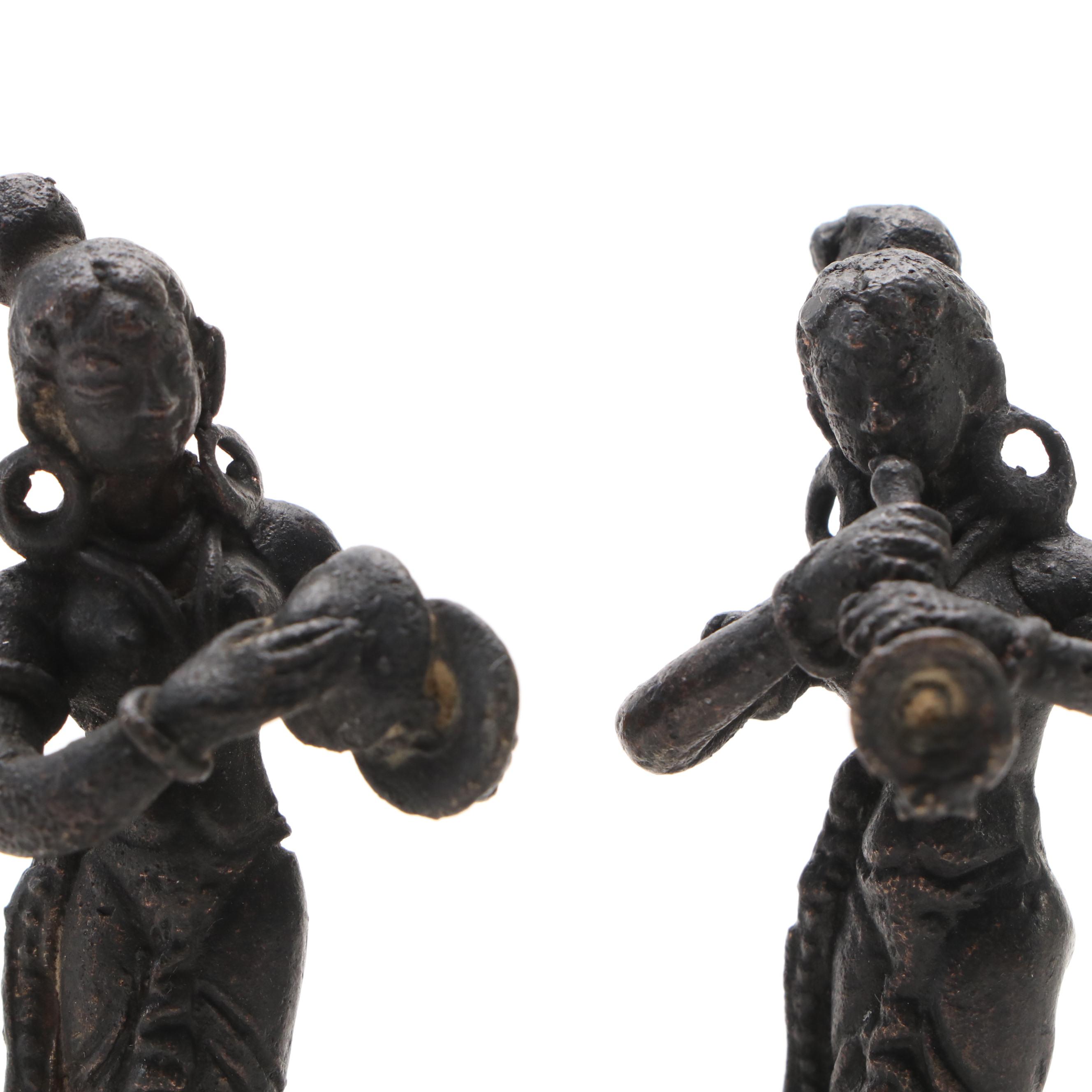 Pair of Indian Musical Apsaras Bronze Statues