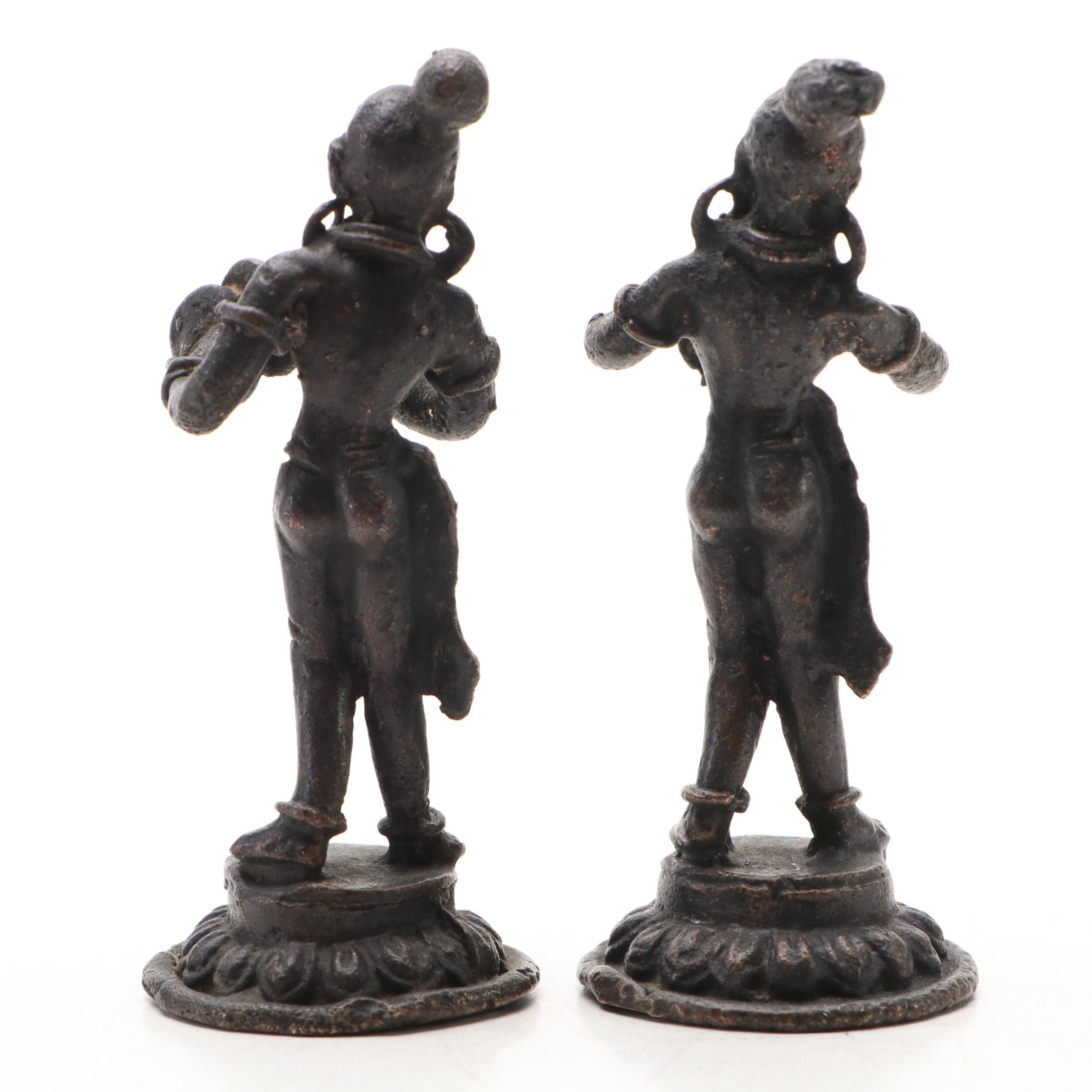 Pair of Indian Musical Apsaras Bronze Statues