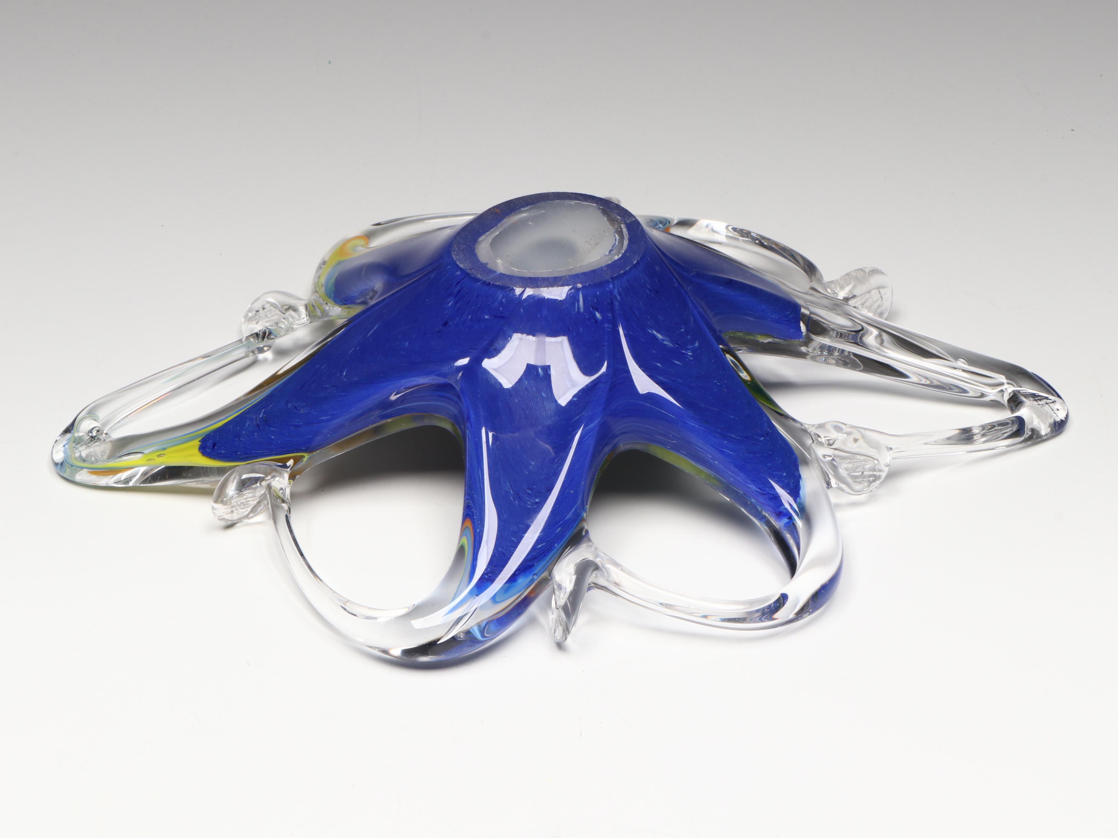 Cristallerie MA.VI Italian Murano Art Glass Bowl with Mid Century Bent Neck Vase