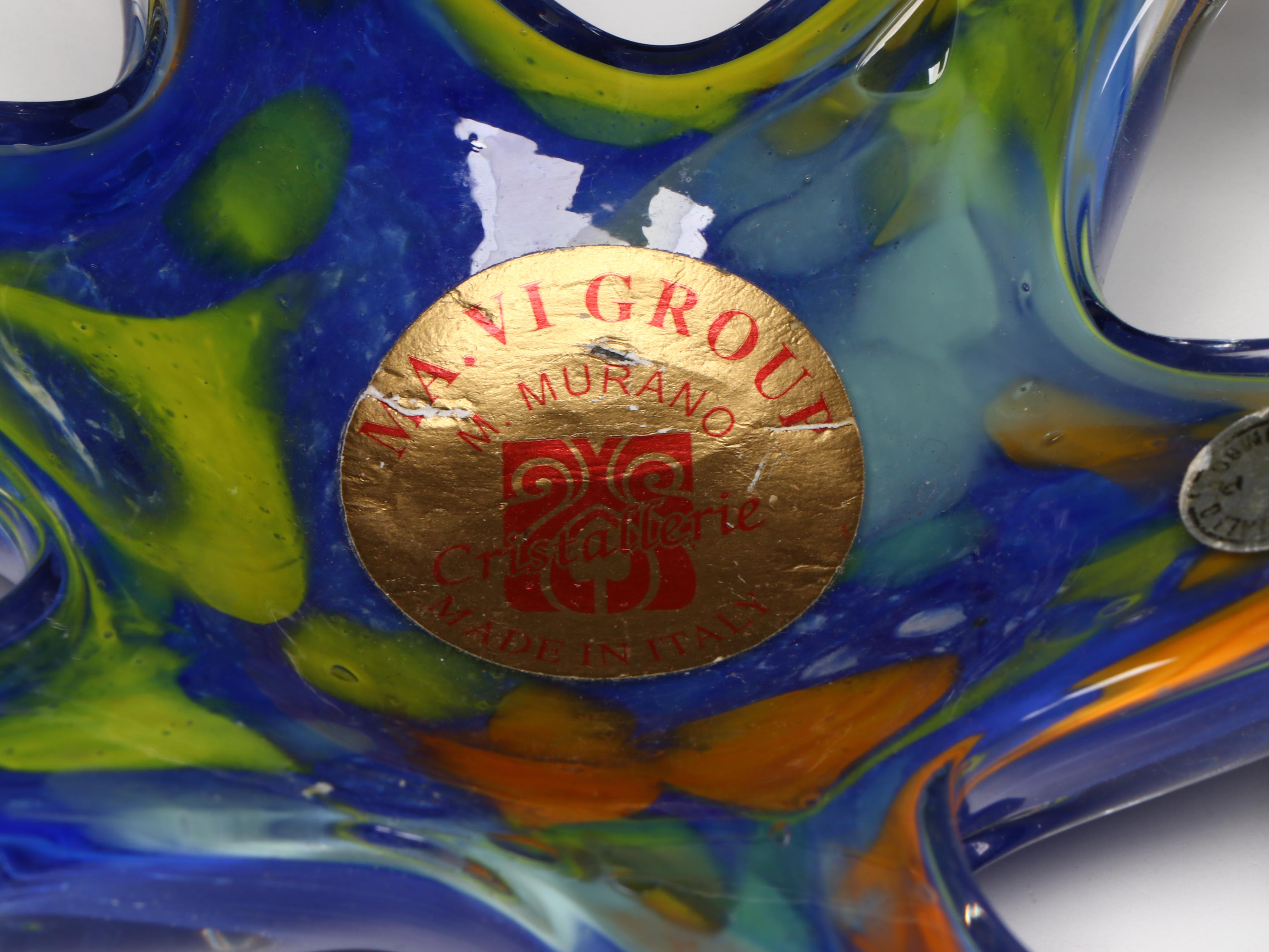 Cristallerie MA.VI Italian Murano Art Glass Bowl with Mid Century Bent Neck Vase