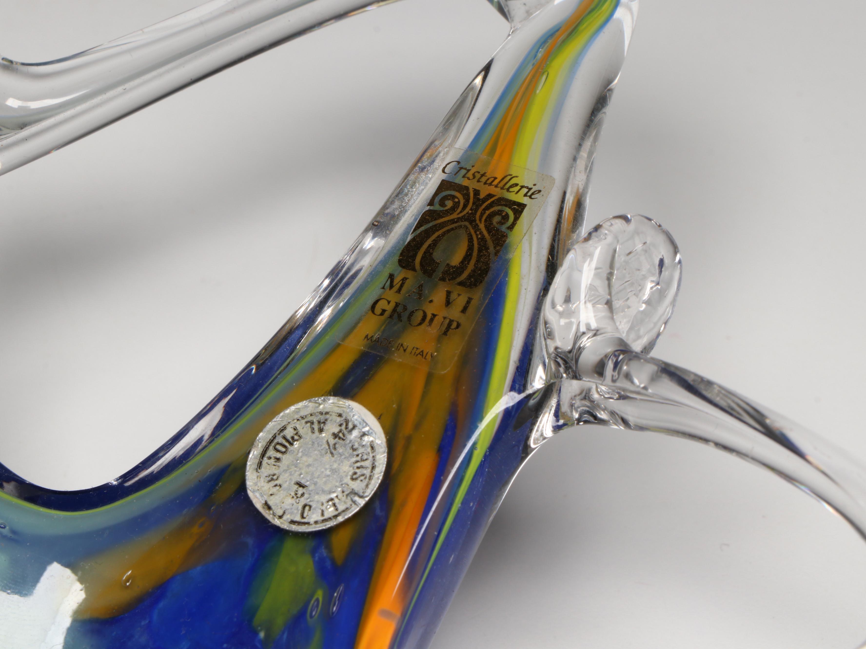 Cristallerie MA.VI Italian Murano Art Glass Bowl with Mid Century Bent Neck Vase