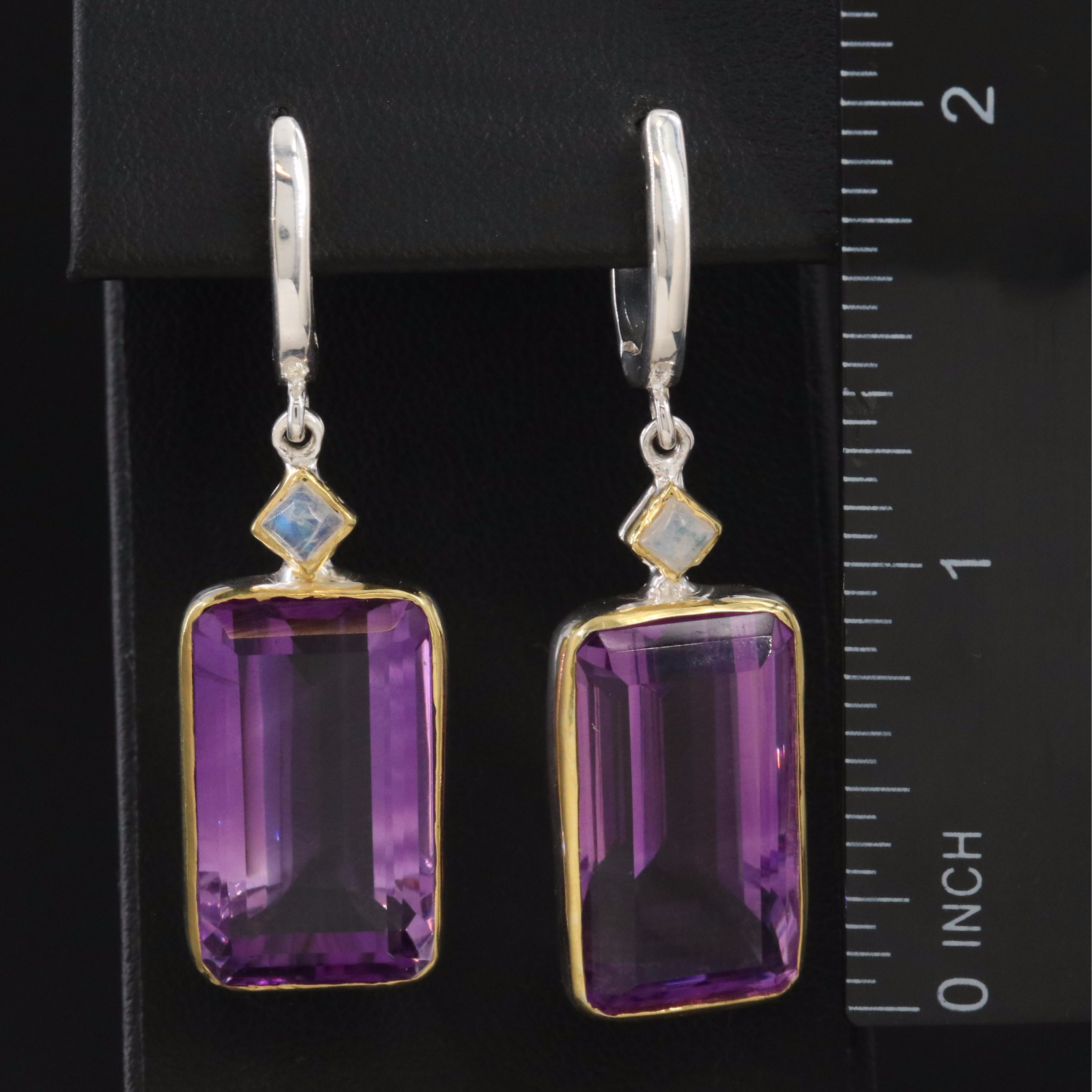 Sterling Amethyst and Rainbow Moonstone Earrings