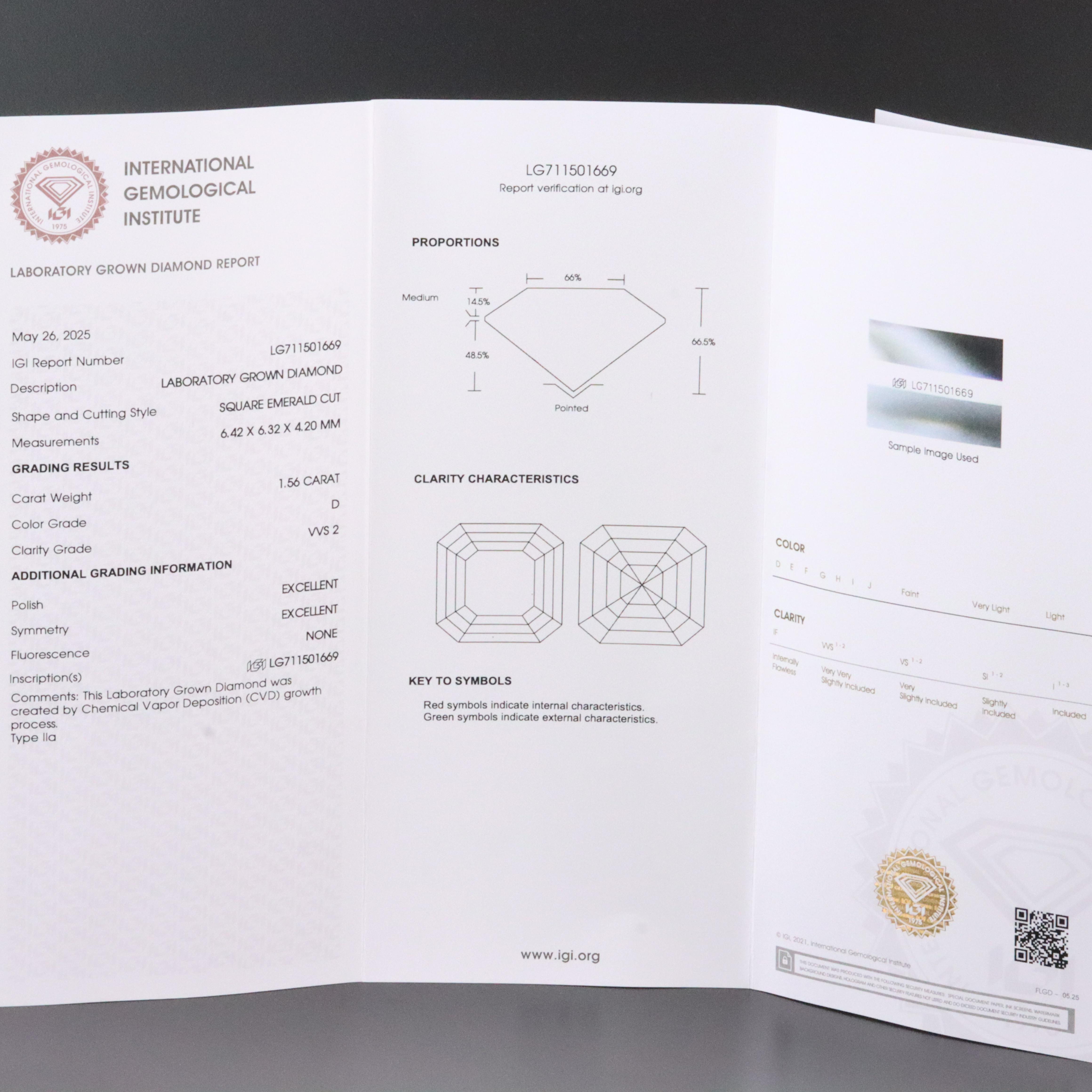 Loose 1.56 CT Lab Grown Diamond with IGI Report