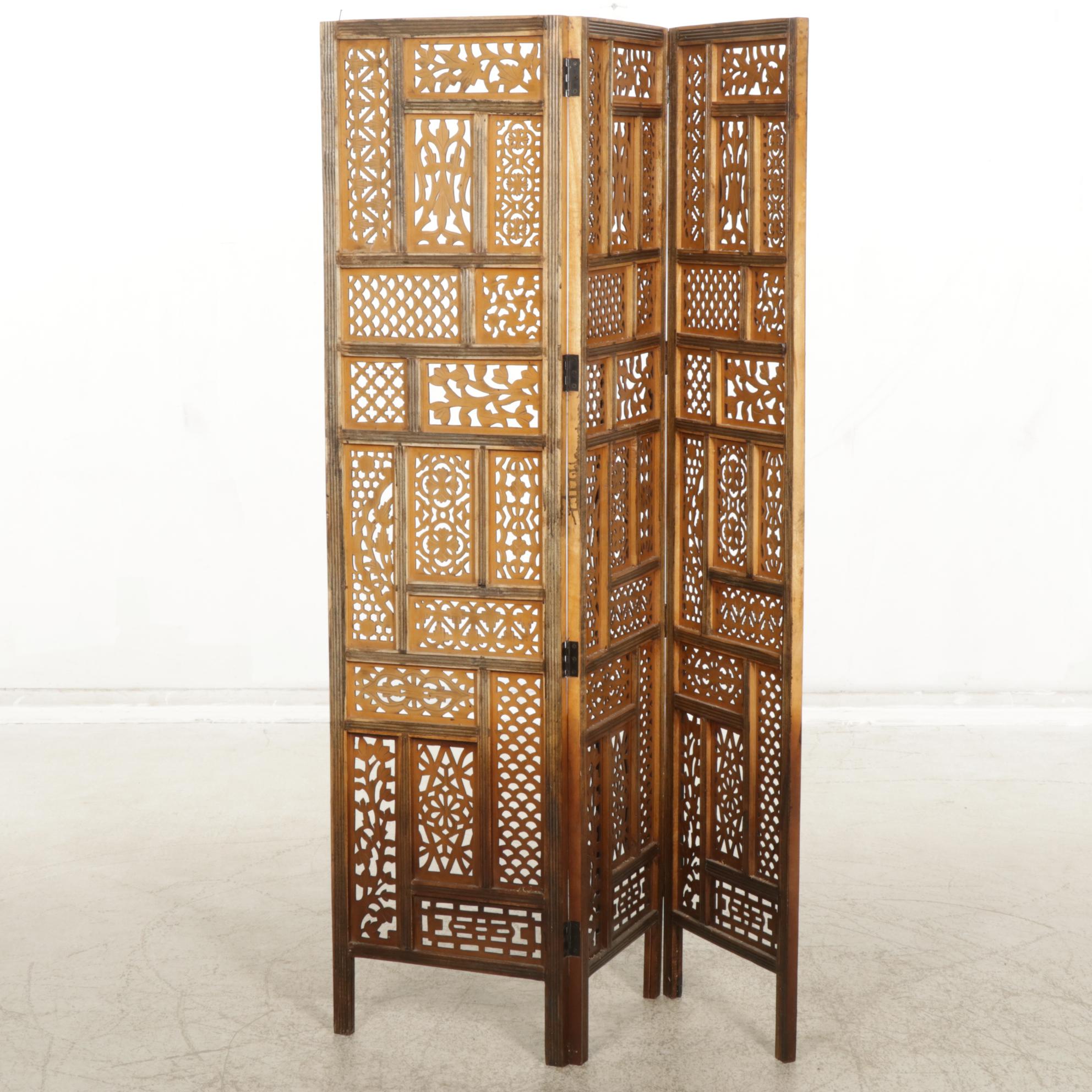 Three-Fold Room Screen with Cut Panels, Late 20th Century