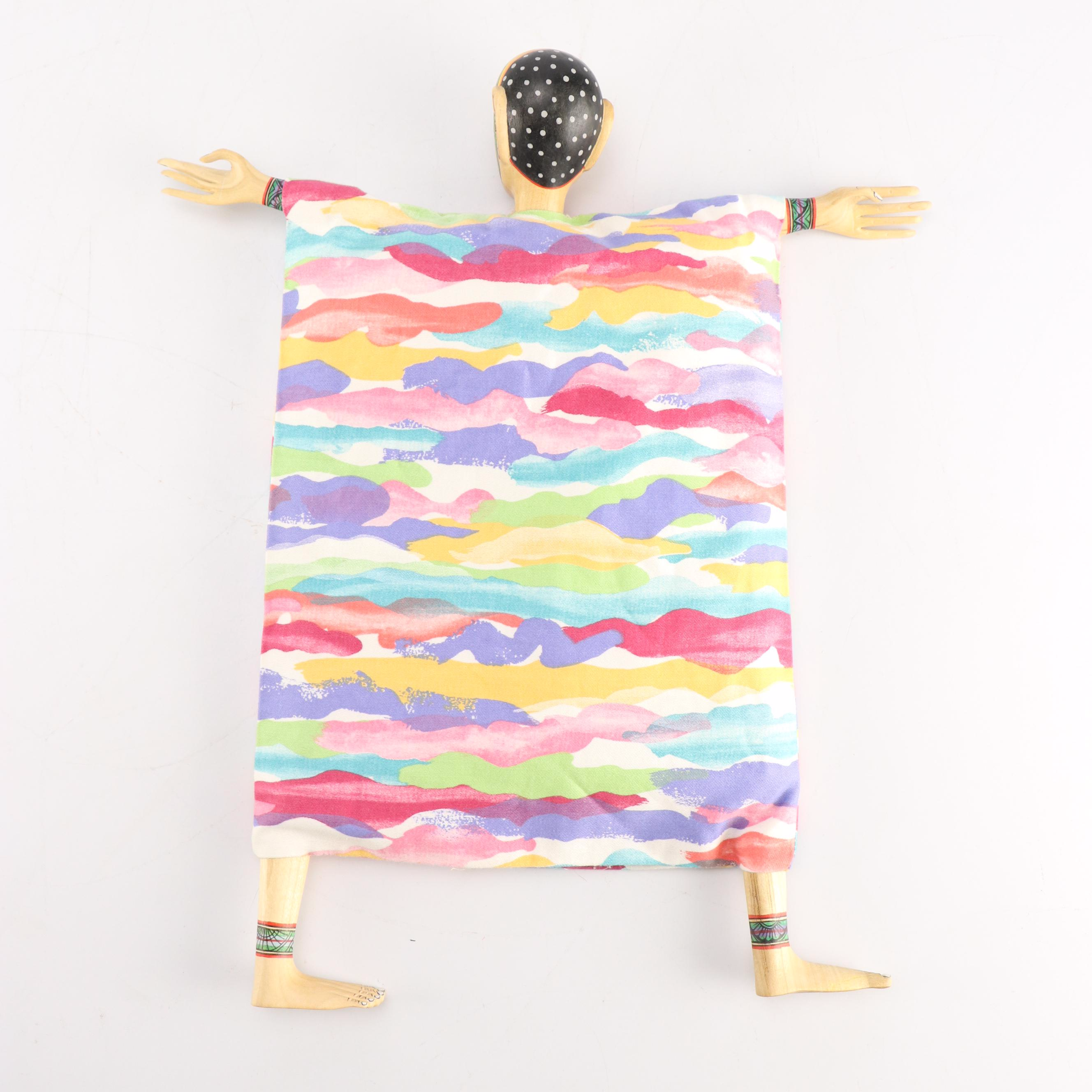 Indonesian Hand-Carved Polychrome Decorated Wood and Fabric Hand Puppets