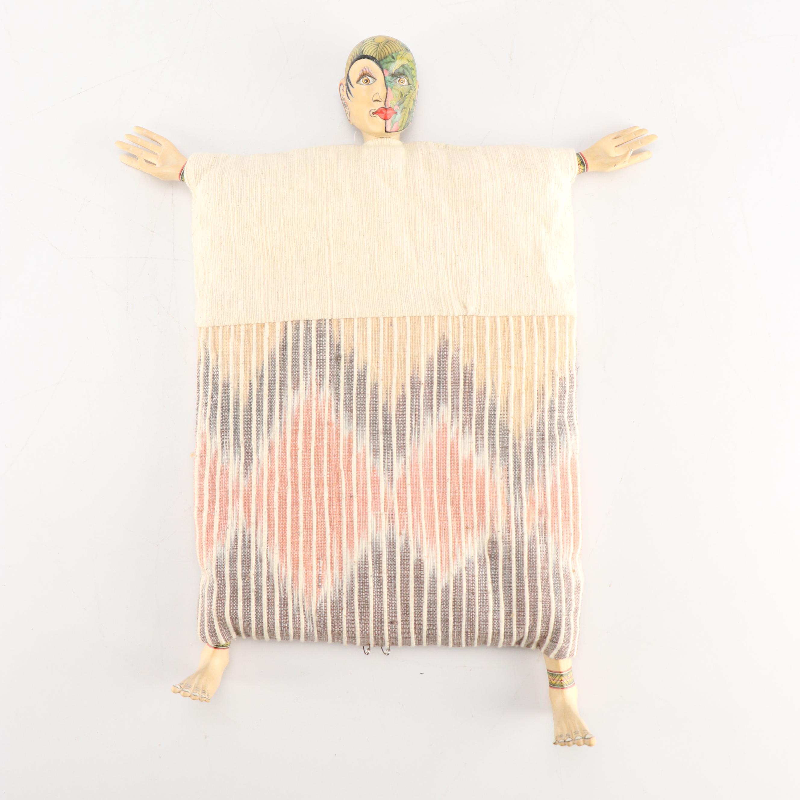 Indonesian Hand-Carved Polychrome Decorated Wood and Fabric Hand Puppets
