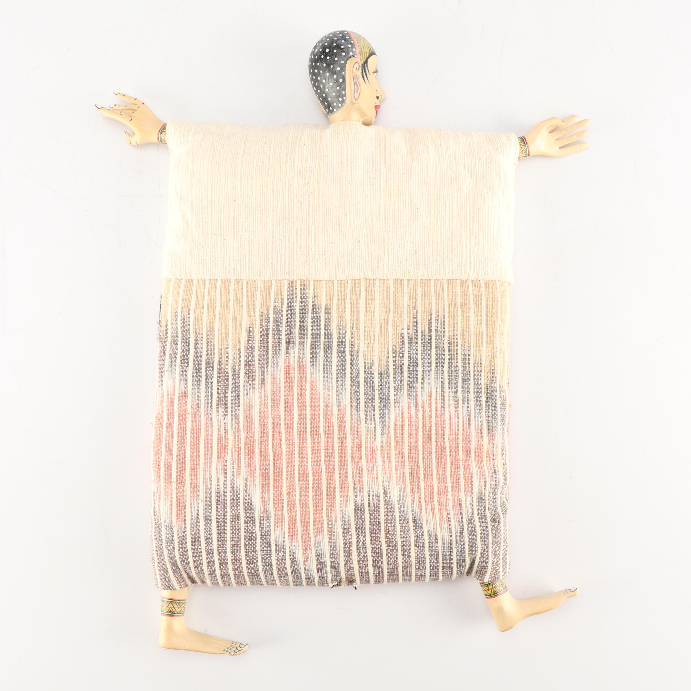 Indonesian Hand-Carved Polychrome Decorated Wood and Fabric Hand Puppets