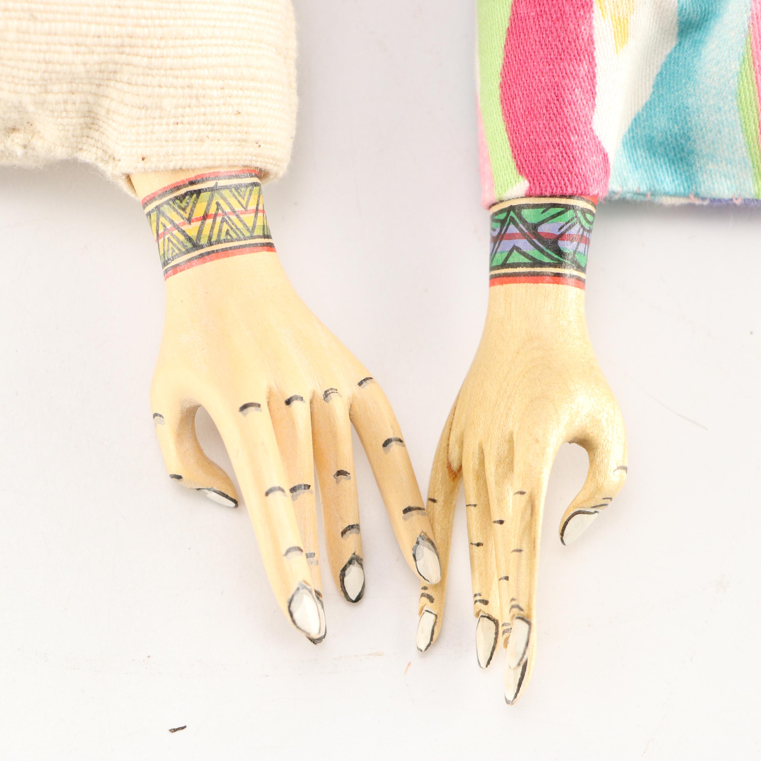 Indonesian Hand-Carved Polychrome Decorated Wood and Fabric Hand Puppets