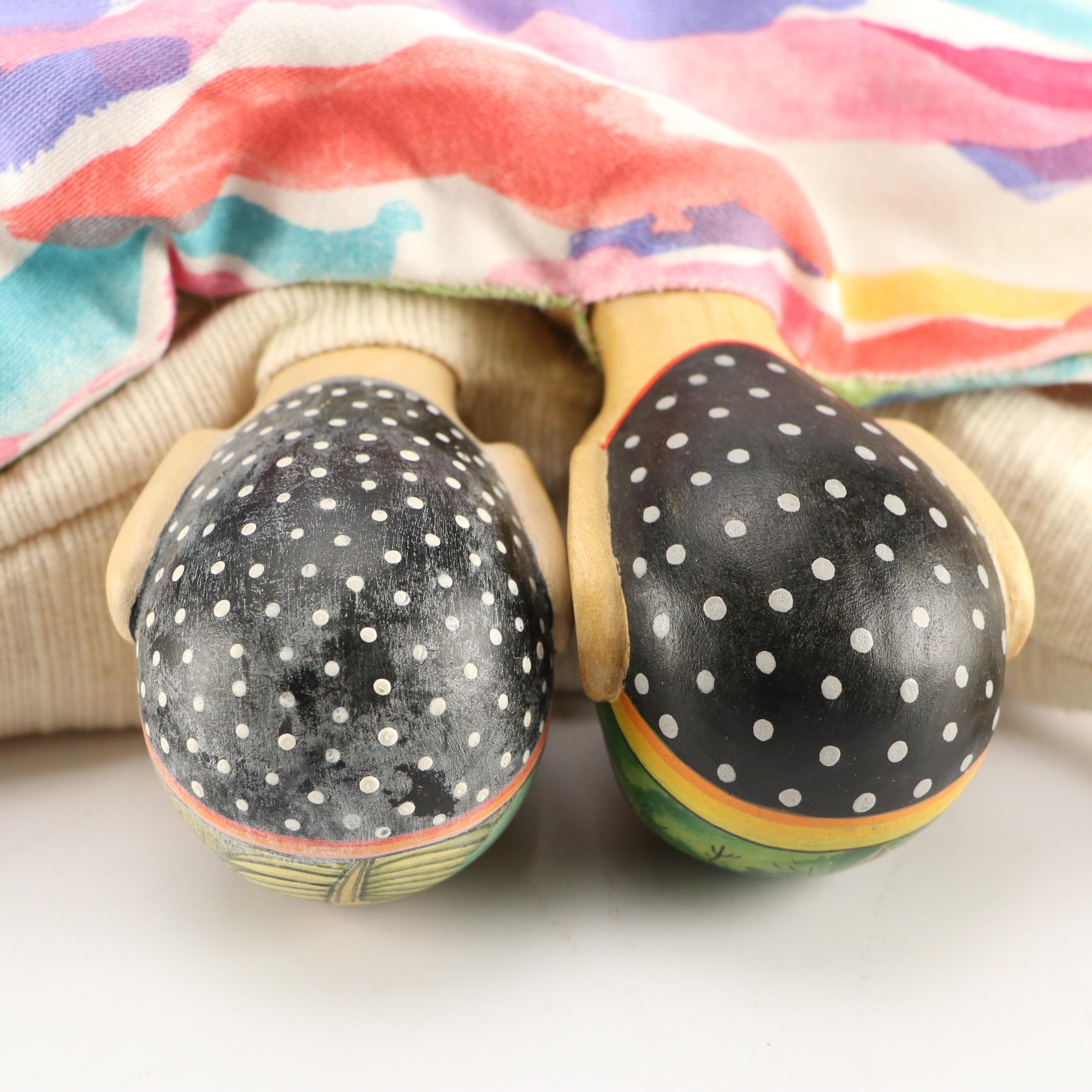 Indonesian Hand-Carved Polychrome Decorated Wood and Fabric Hand Puppets