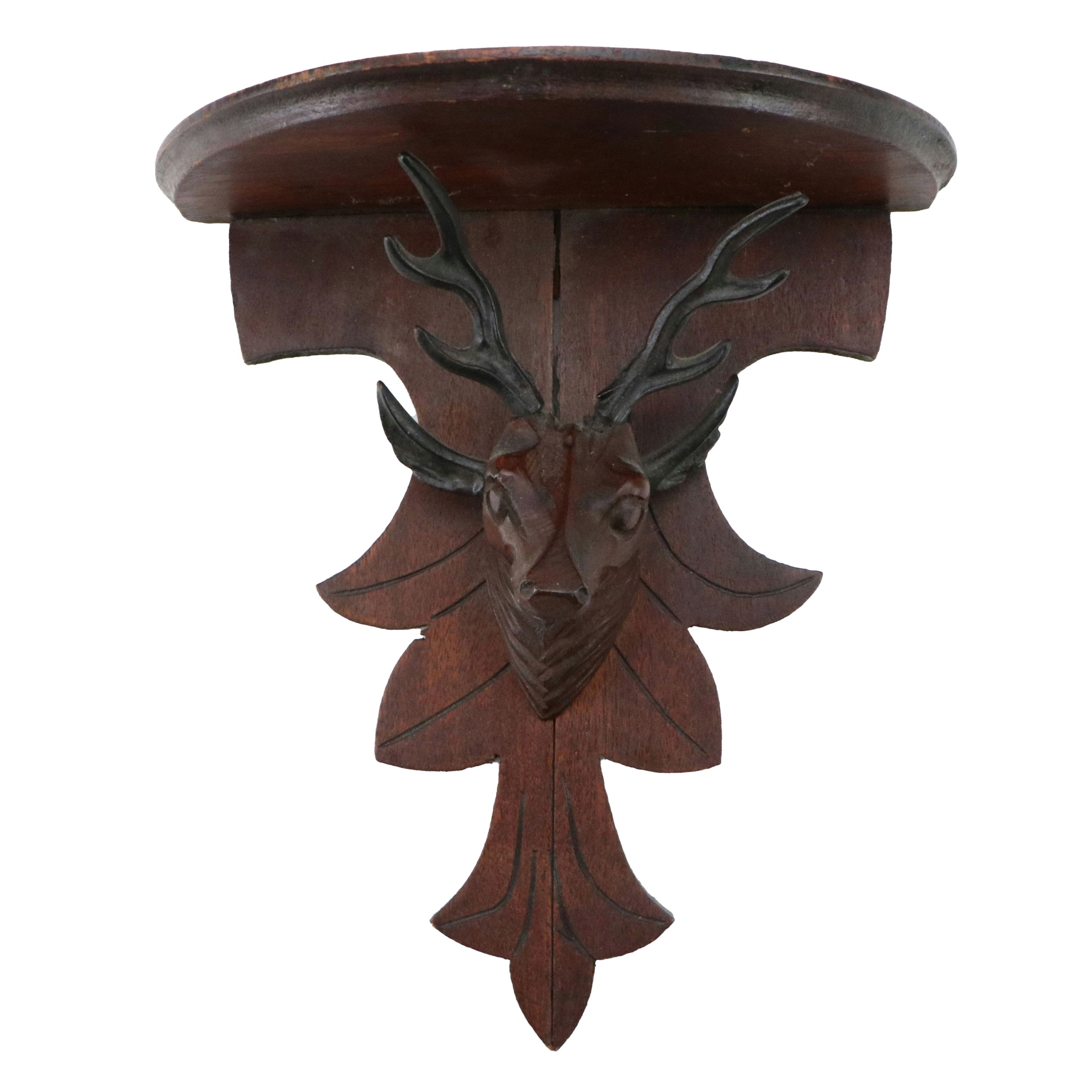 Black Forest Style Carved Wood Stag Shelf, Early to Mid-20th Century