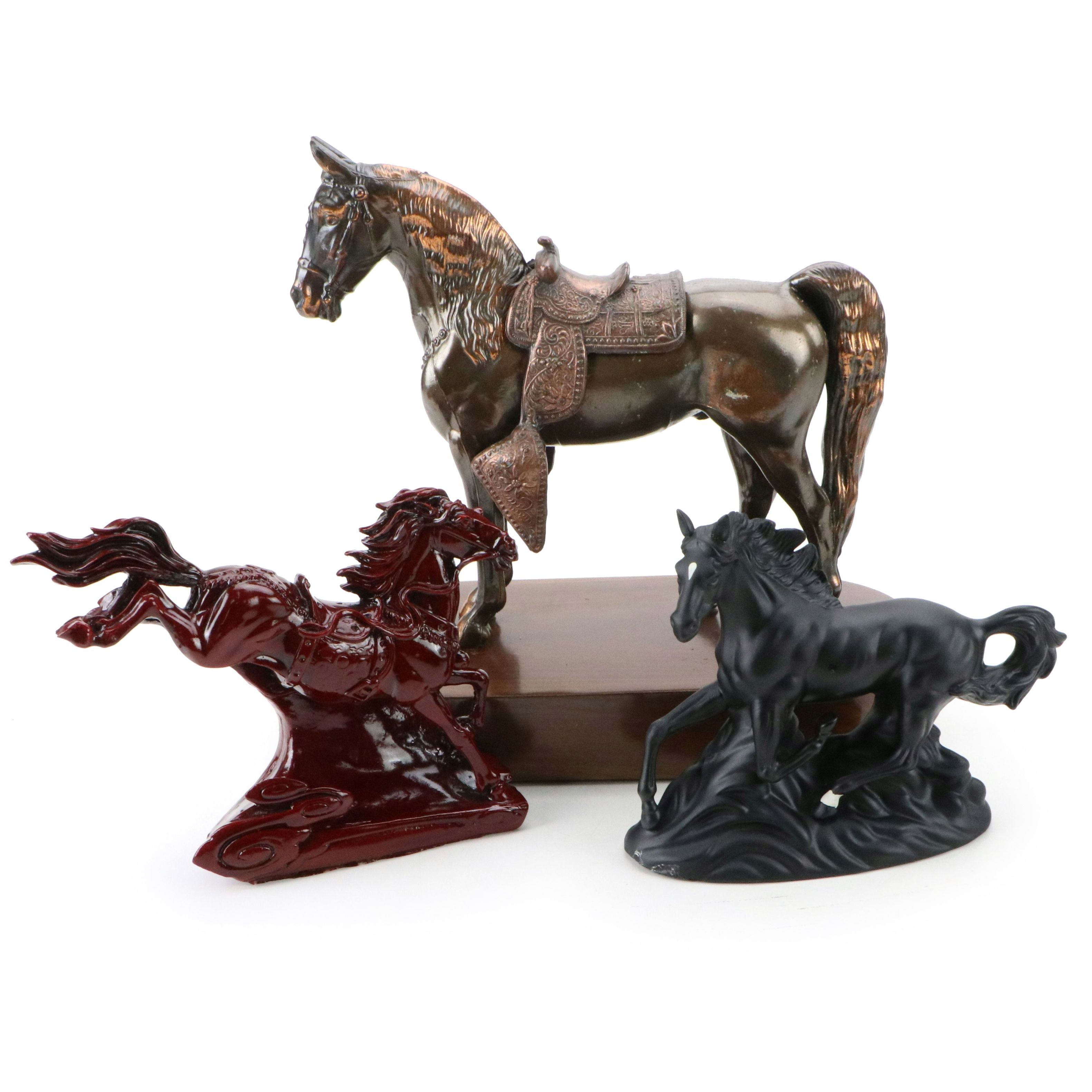 Cast Metal Carnival Horse Statue and Other Horse Sculptures, 20th Century