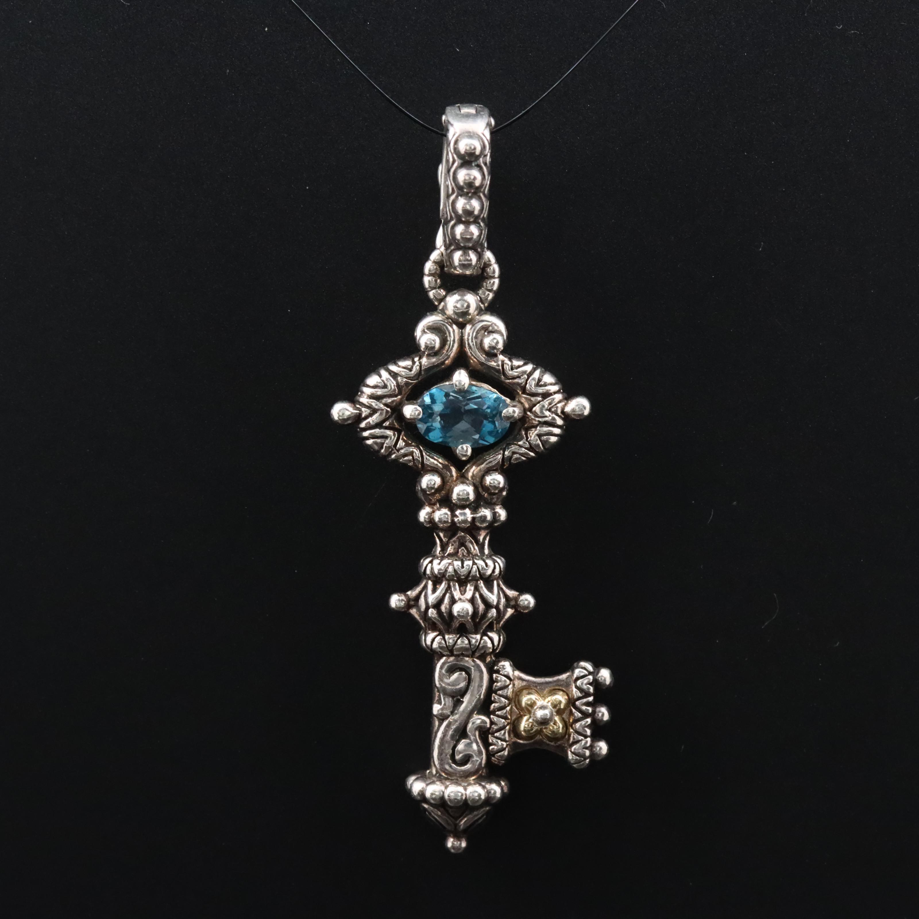 Barbara Bixby Sterling London Blue Topaz Key Pendant with 18K Accent