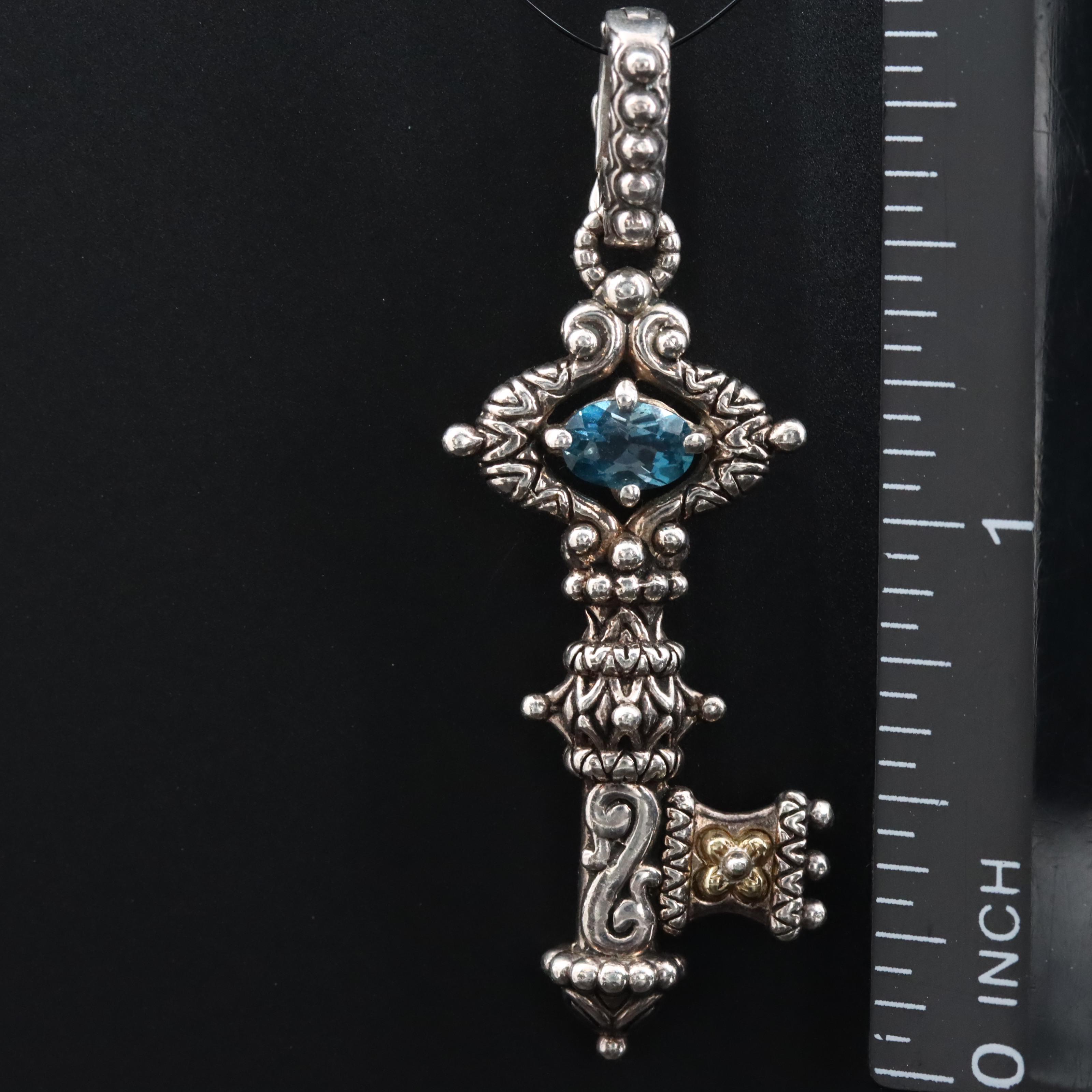 Barbara Bixby Sterling London Blue Topaz Key Pendant with 18K Accent