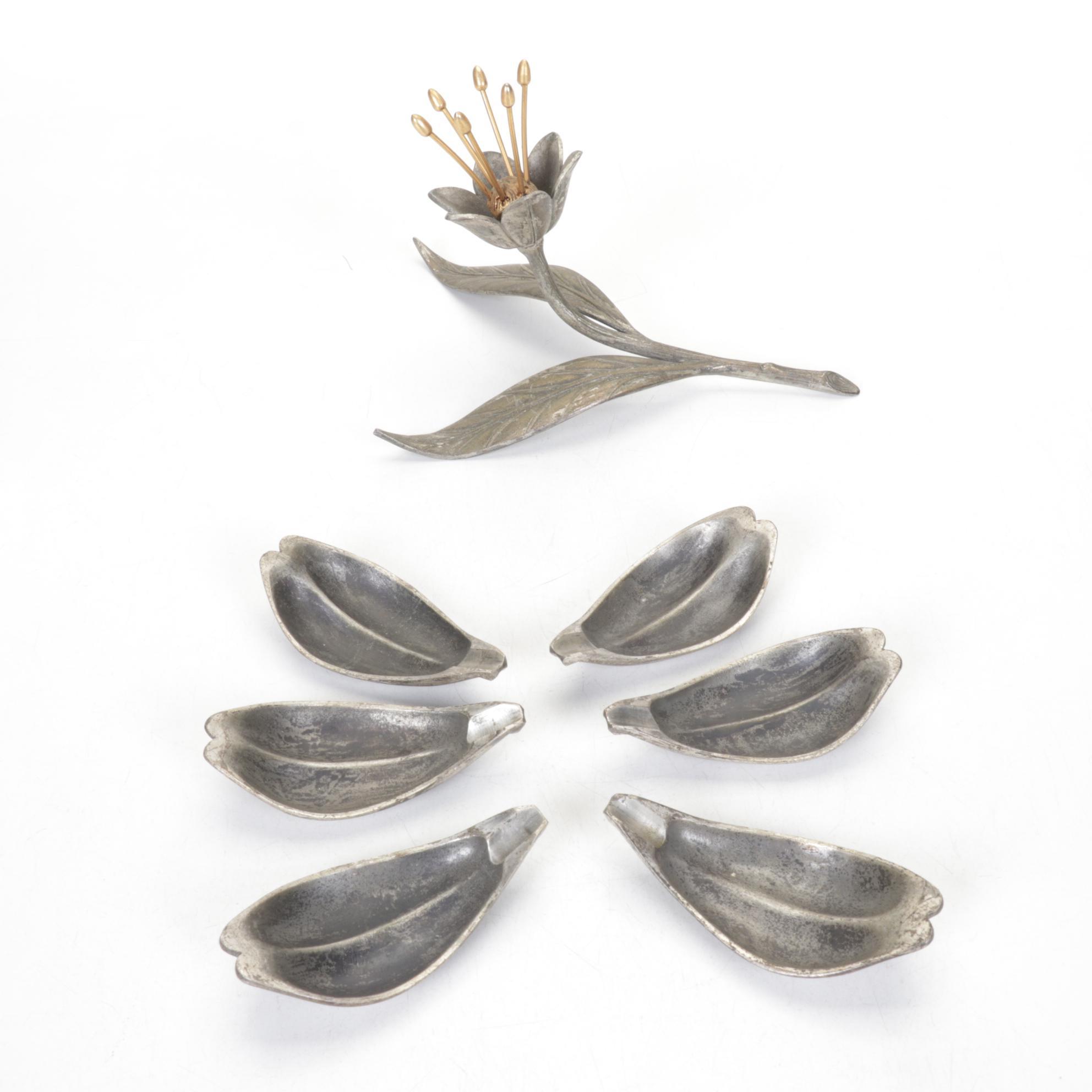 S. Agudo Mid-Century Metal Flowers With Removable Petal Individual Ashtrays