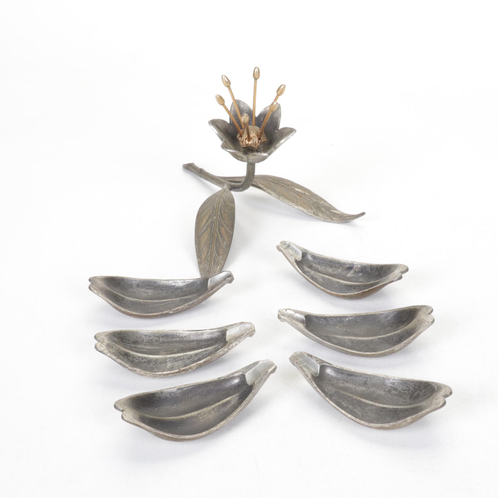S. Agudo Mid-Century Metal Flowers With Removable Petal Individual Ashtrays
