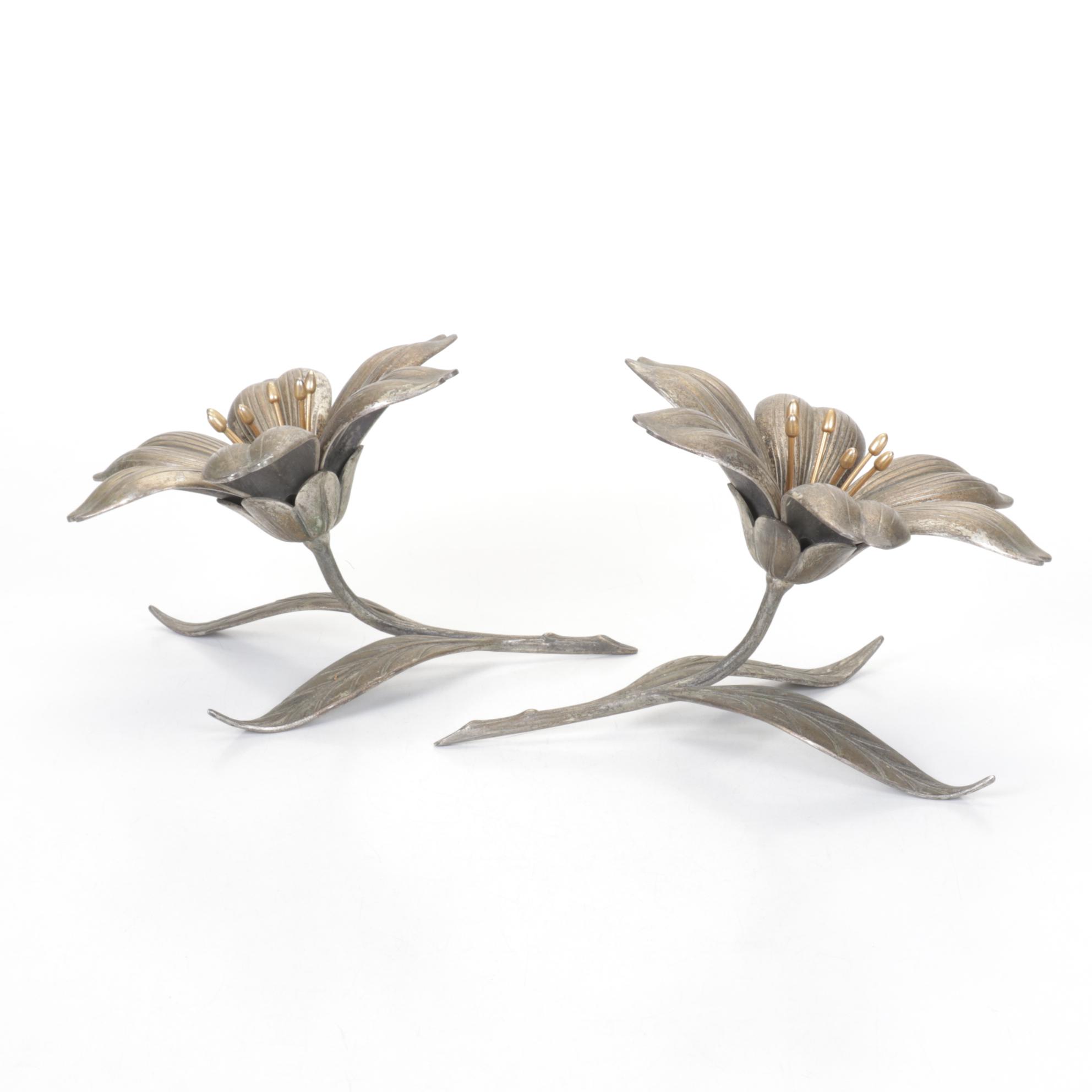 S. Agudo Mid-Century Metal Flowers With Removable Petal Individual Ashtrays