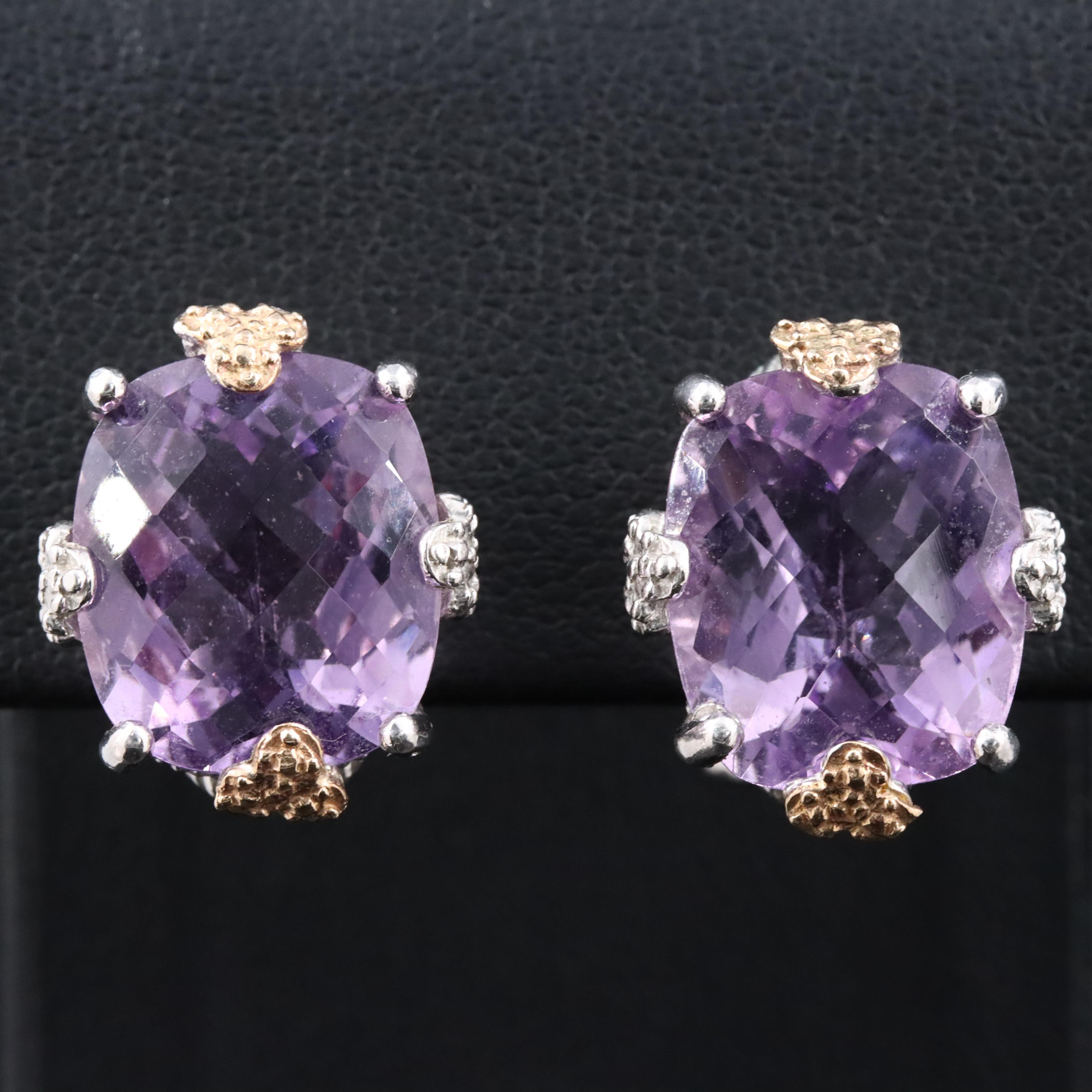 Sterling Amethyst Earrings with 14K Yellow Gold Accents