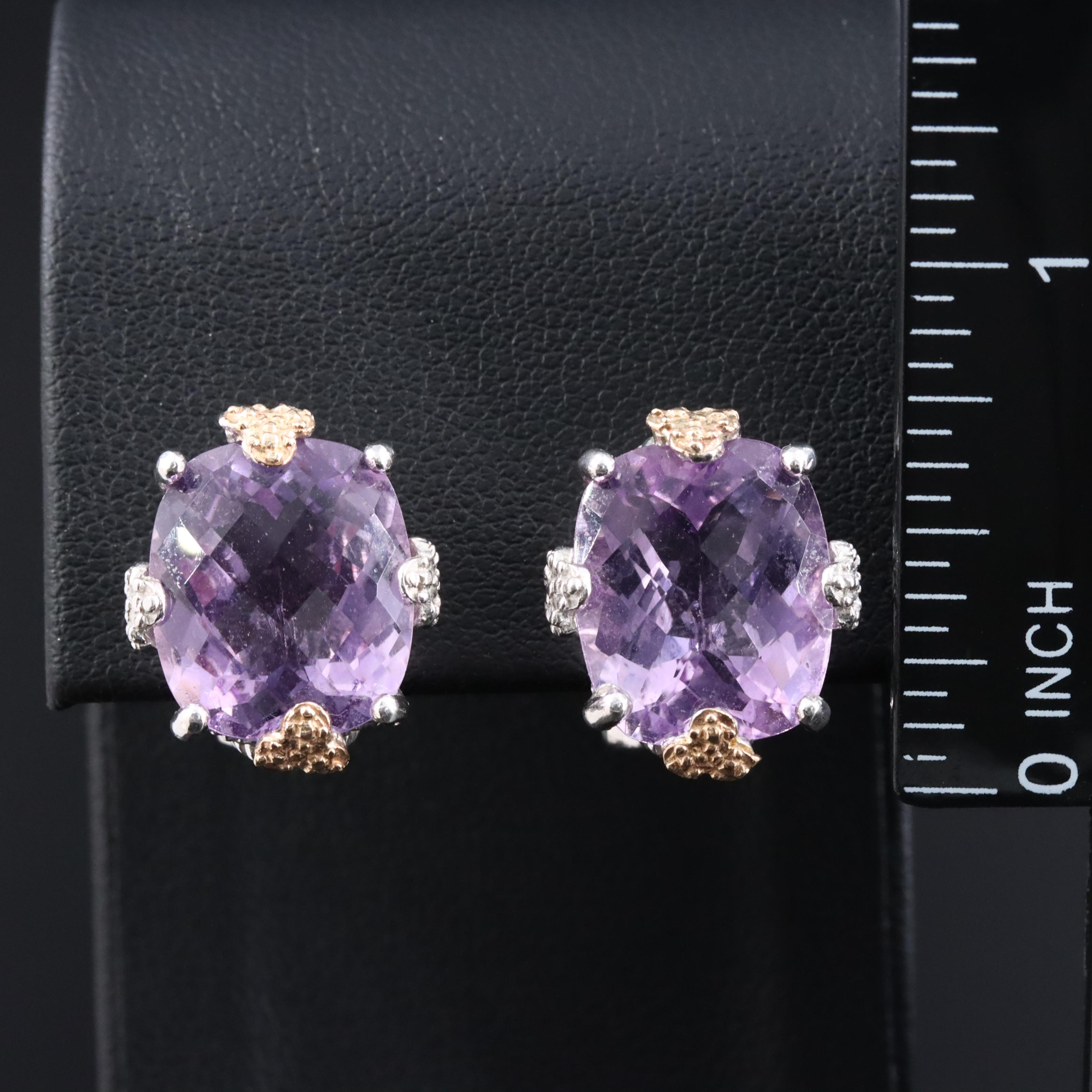 Sterling Amethyst Earrings with 14K Yellow Gold Accents
