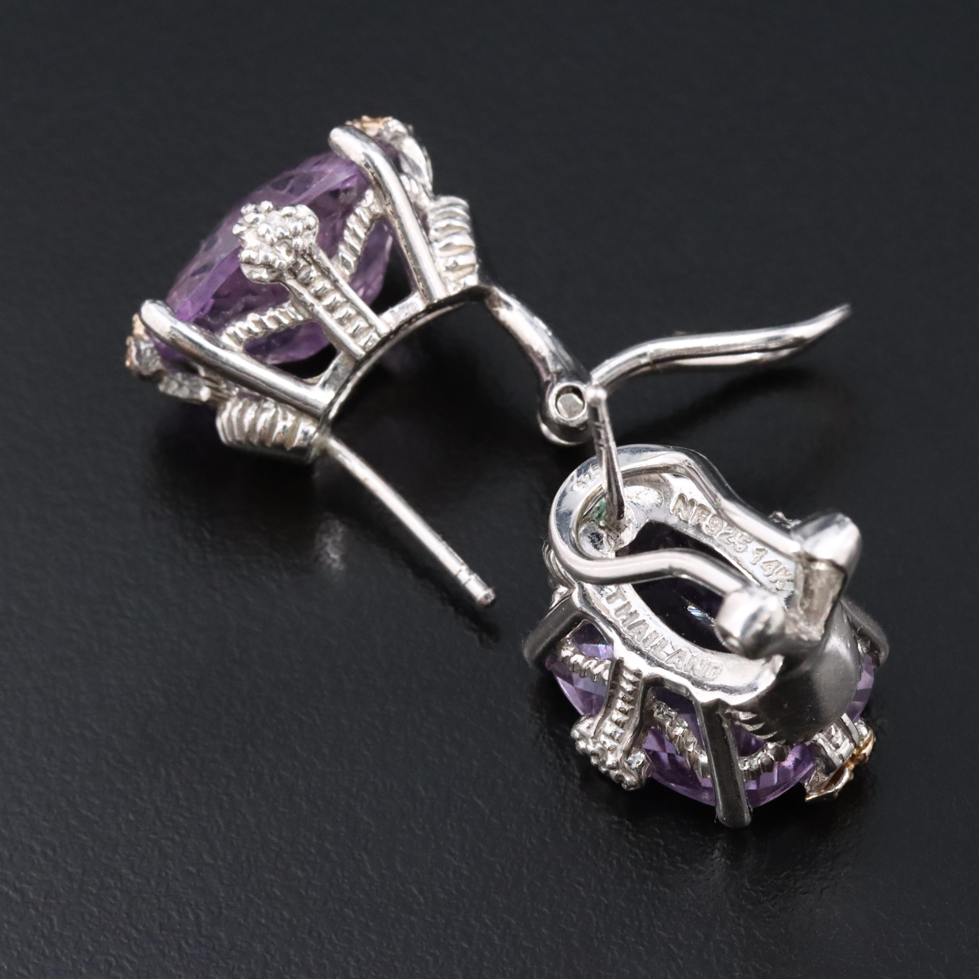 Sterling Amethyst Earrings with 14K Yellow Gold Accents