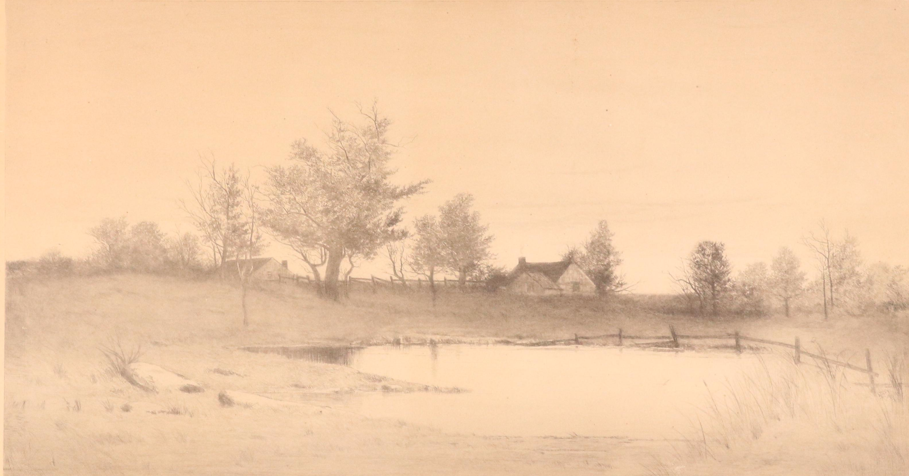 Landscape Etchings Including Coastal Village Scene, Circa 1920