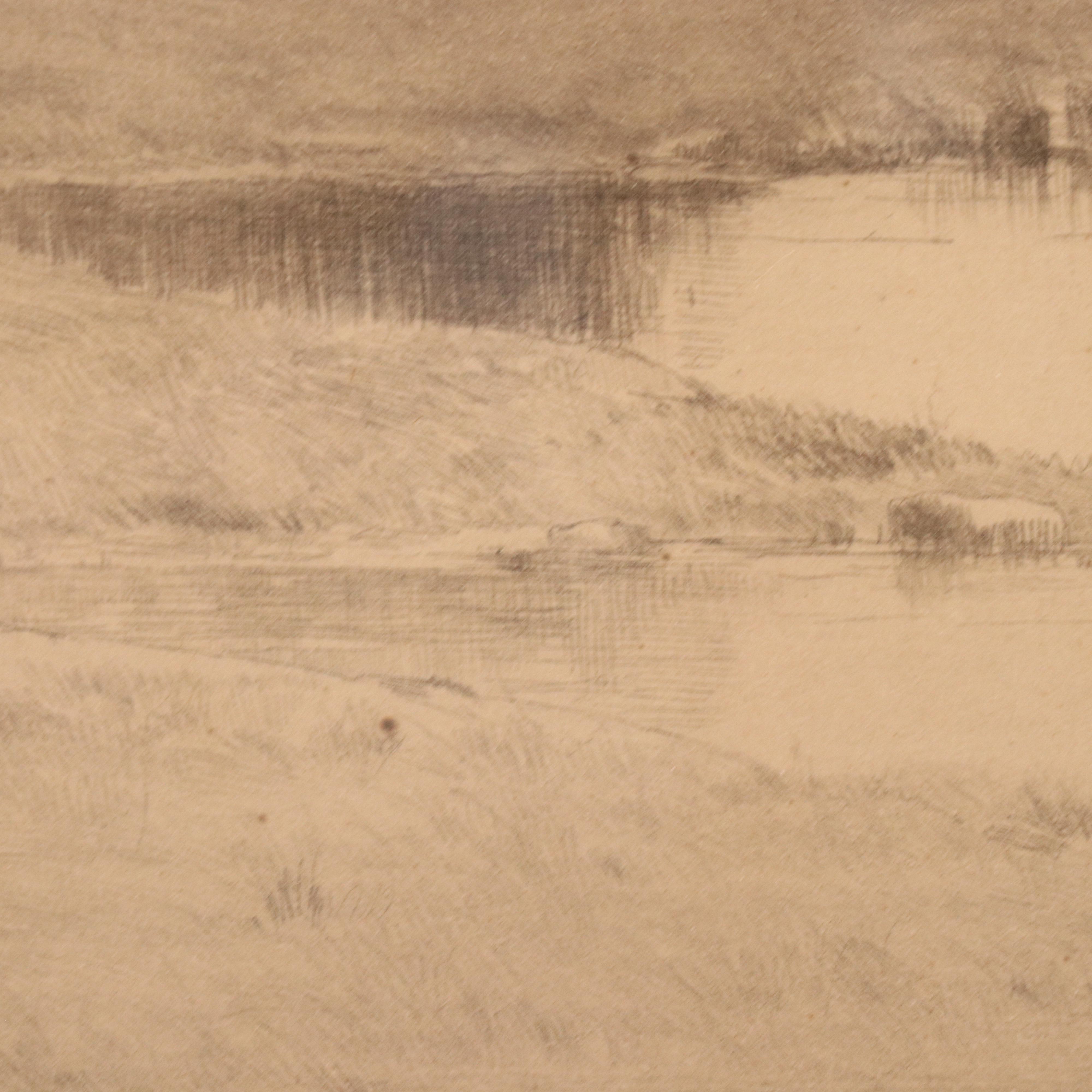 Landscape Etchings Including Coastal Village Scene, Circa 1920