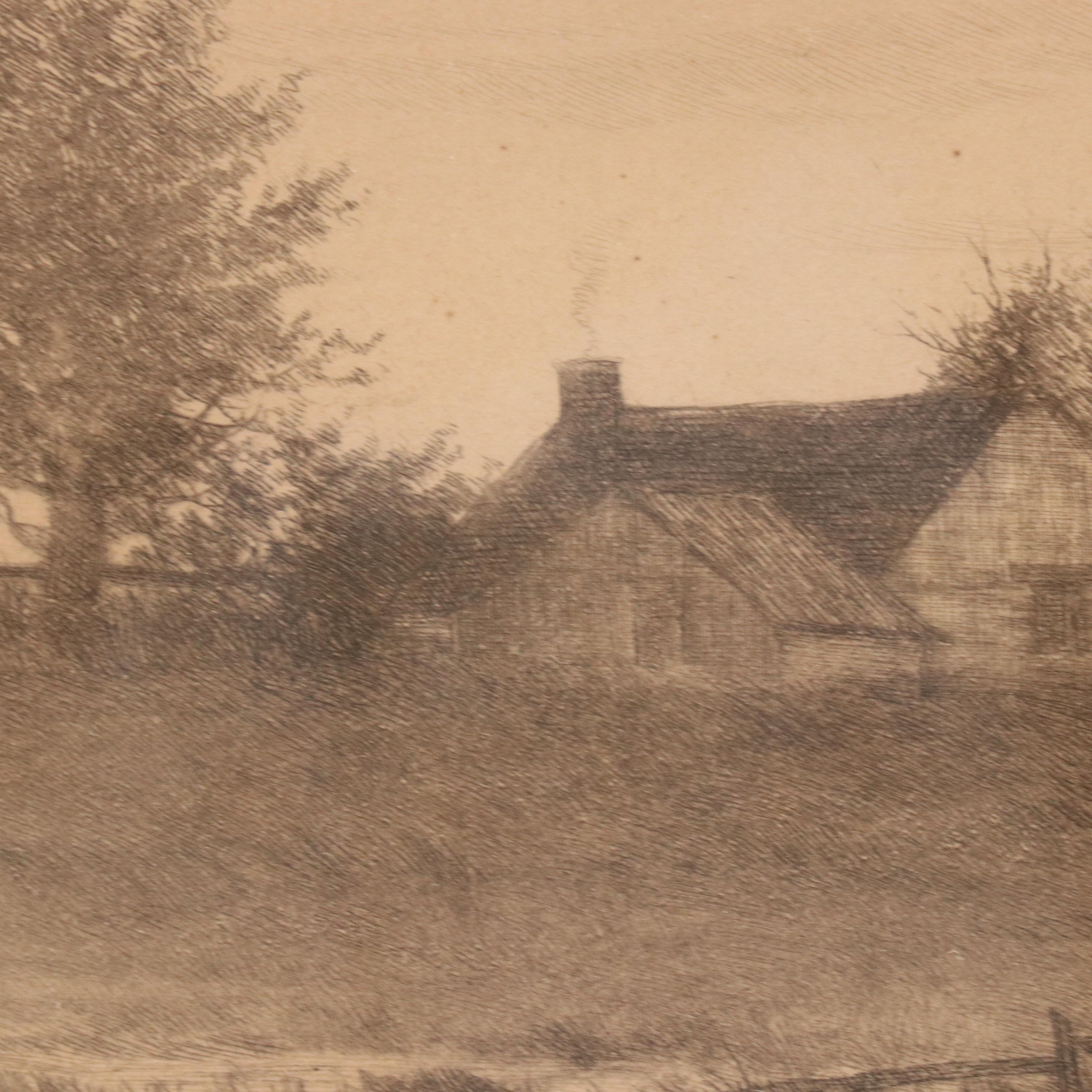 Landscape Etchings Including Coastal Village Scene, Circa 1920