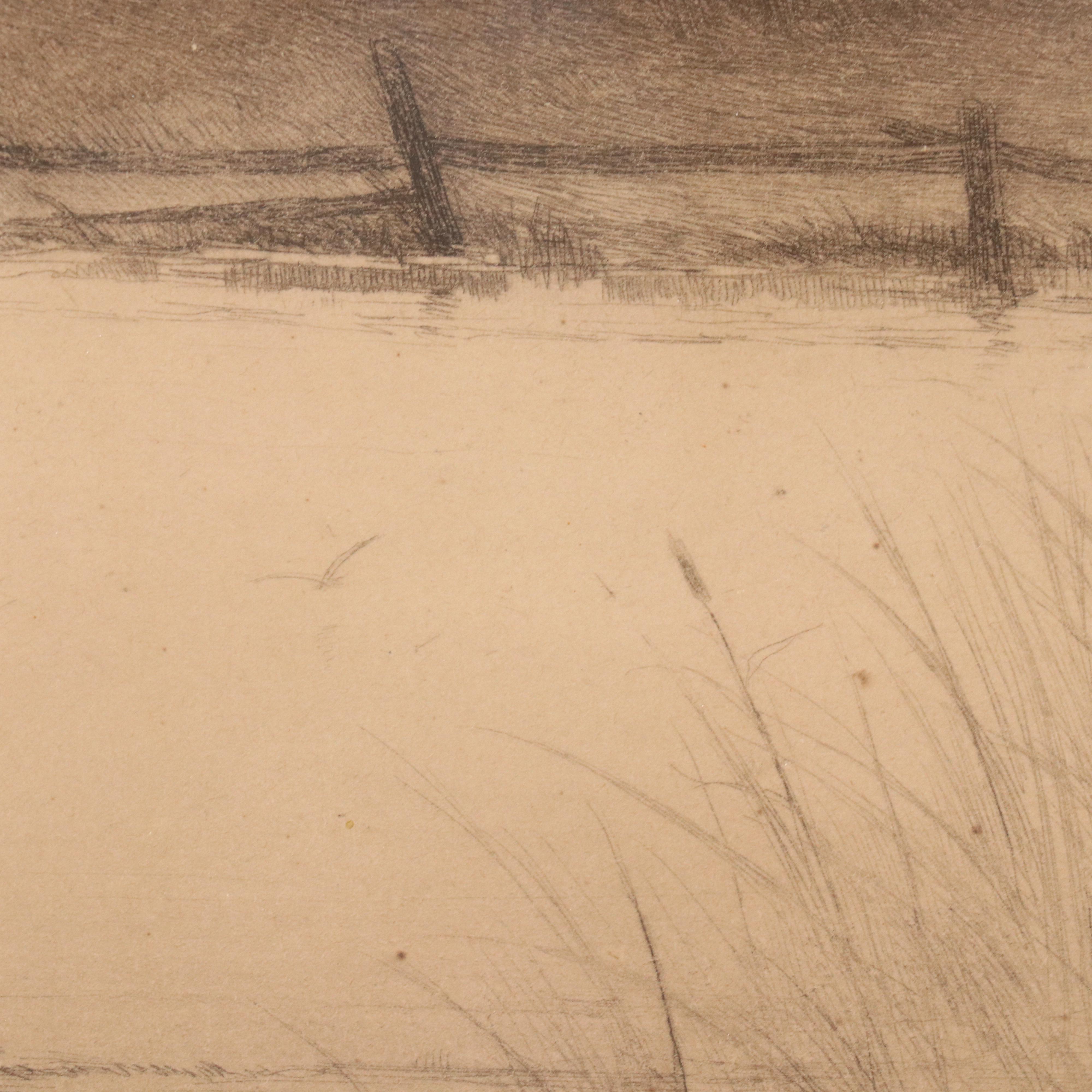 Landscape Etchings Including Coastal Village Scene, Circa 1920