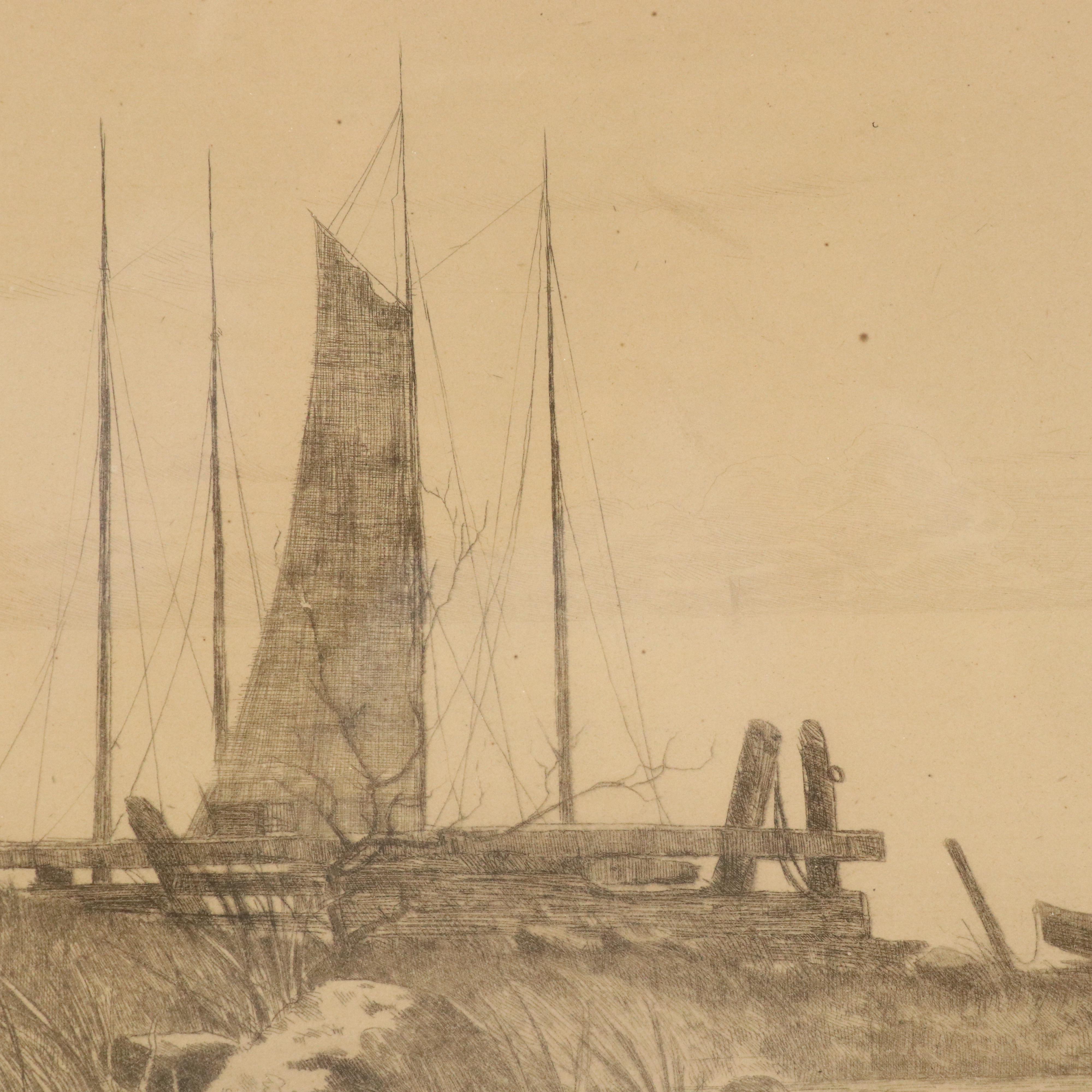 Landscape Etchings Including Coastal Village Scene, Circa 1920