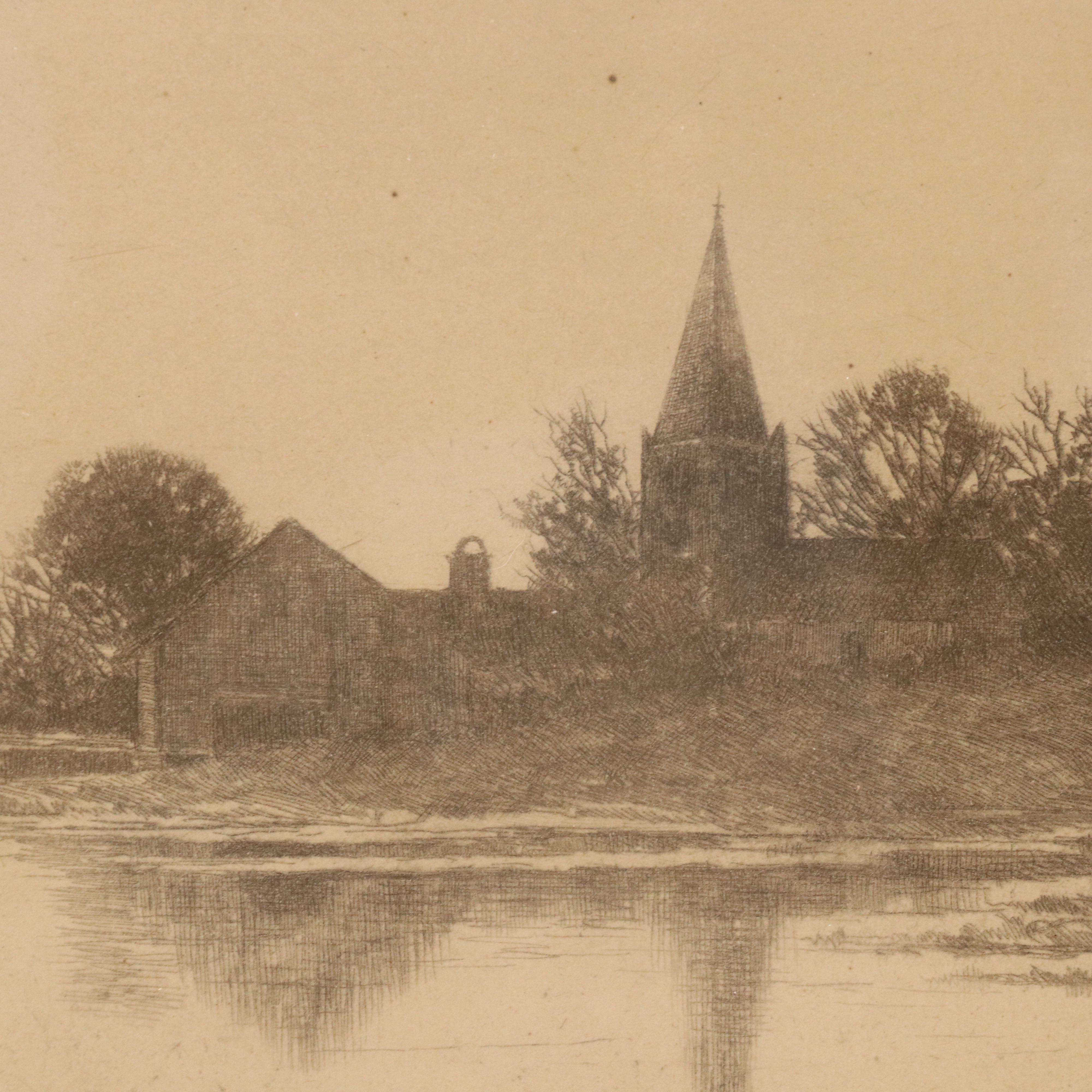 Landscape Etchings Including Coastal Village Scene, Circa 1920