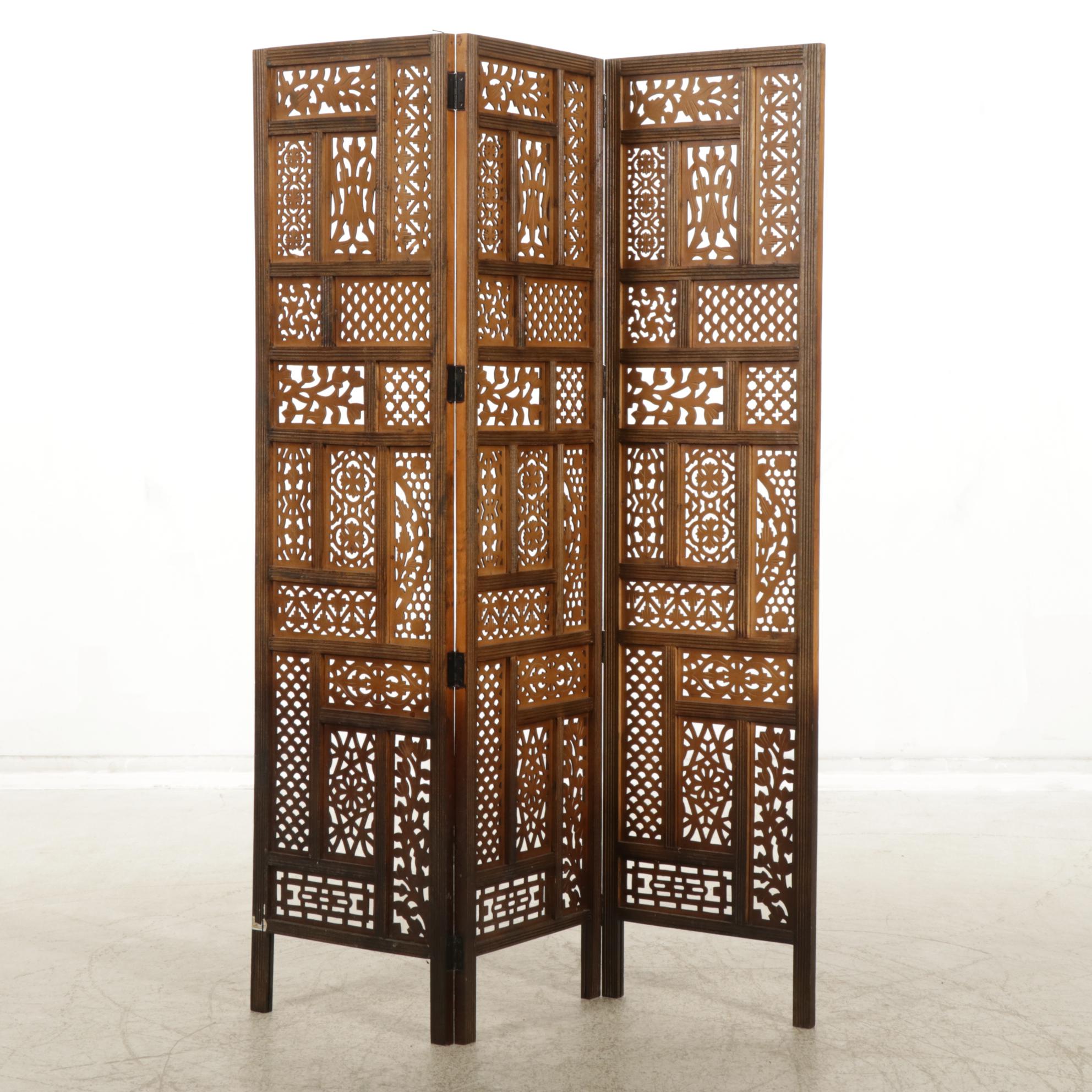 Three-Fold Room Screen with Cut Panels, Late 20th Century