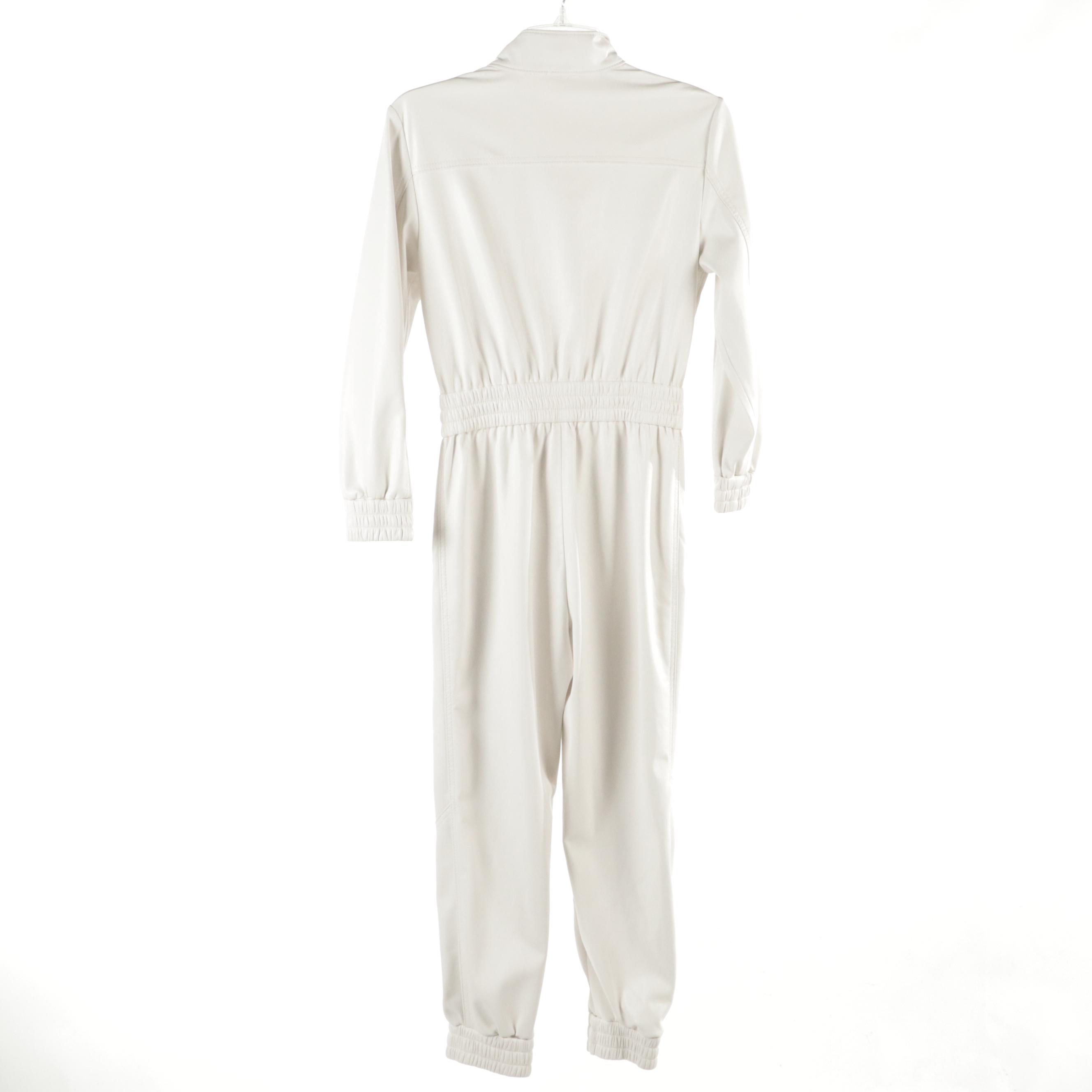 Alice + Olivia "Levi" Front-Zip Jumpsuit in "Off White" Vegan Leather, With Tag