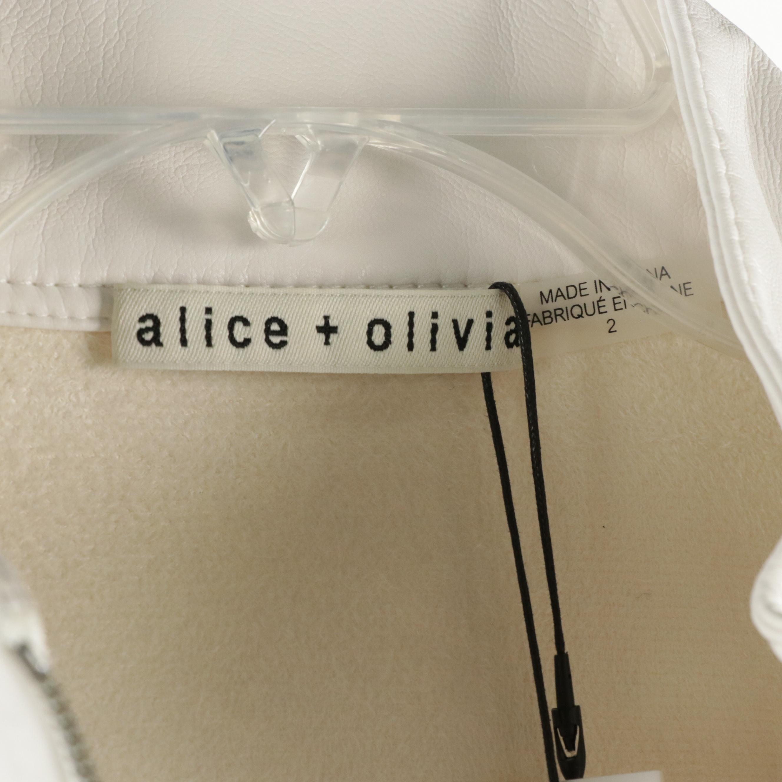 Alice + Olivia "Levi" Front-Zip Jumpsuit in "Off White" Vegan Leather, With Tag