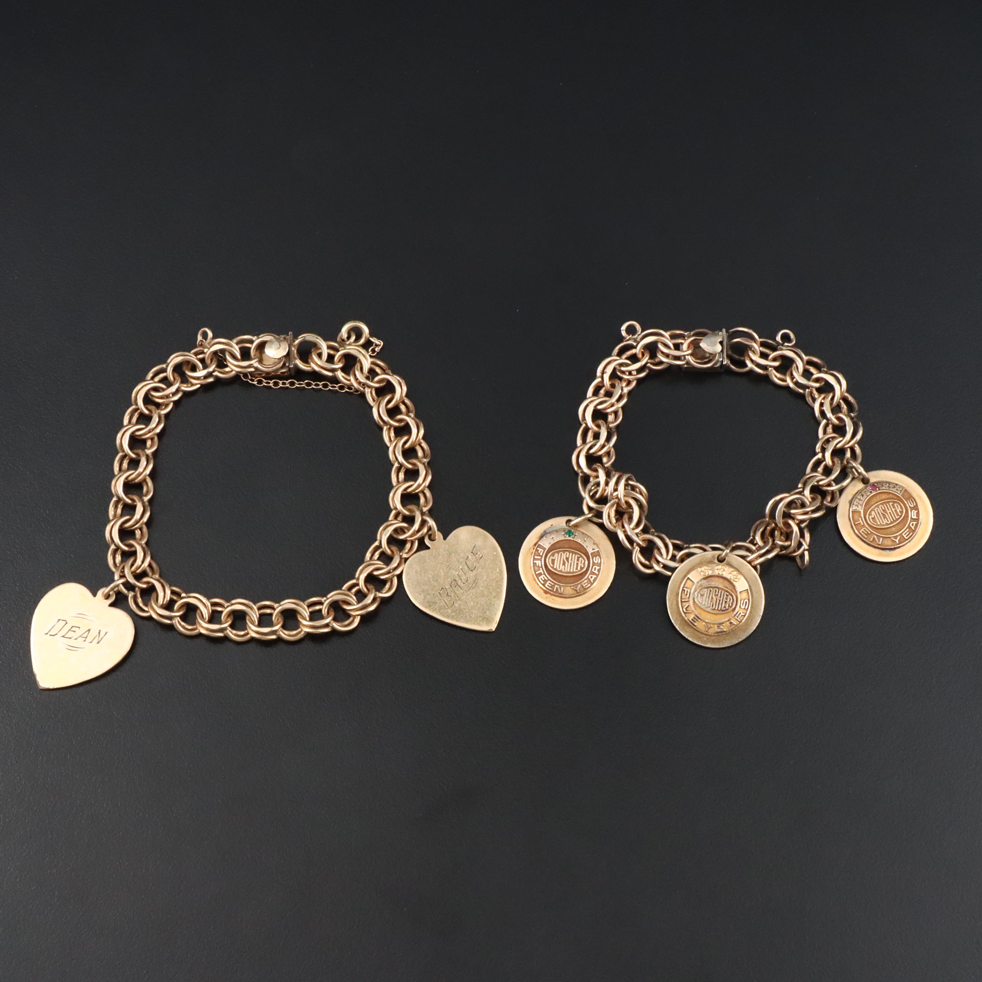 Vintage Gold-Filled Charm Bracelets Including Service Awards