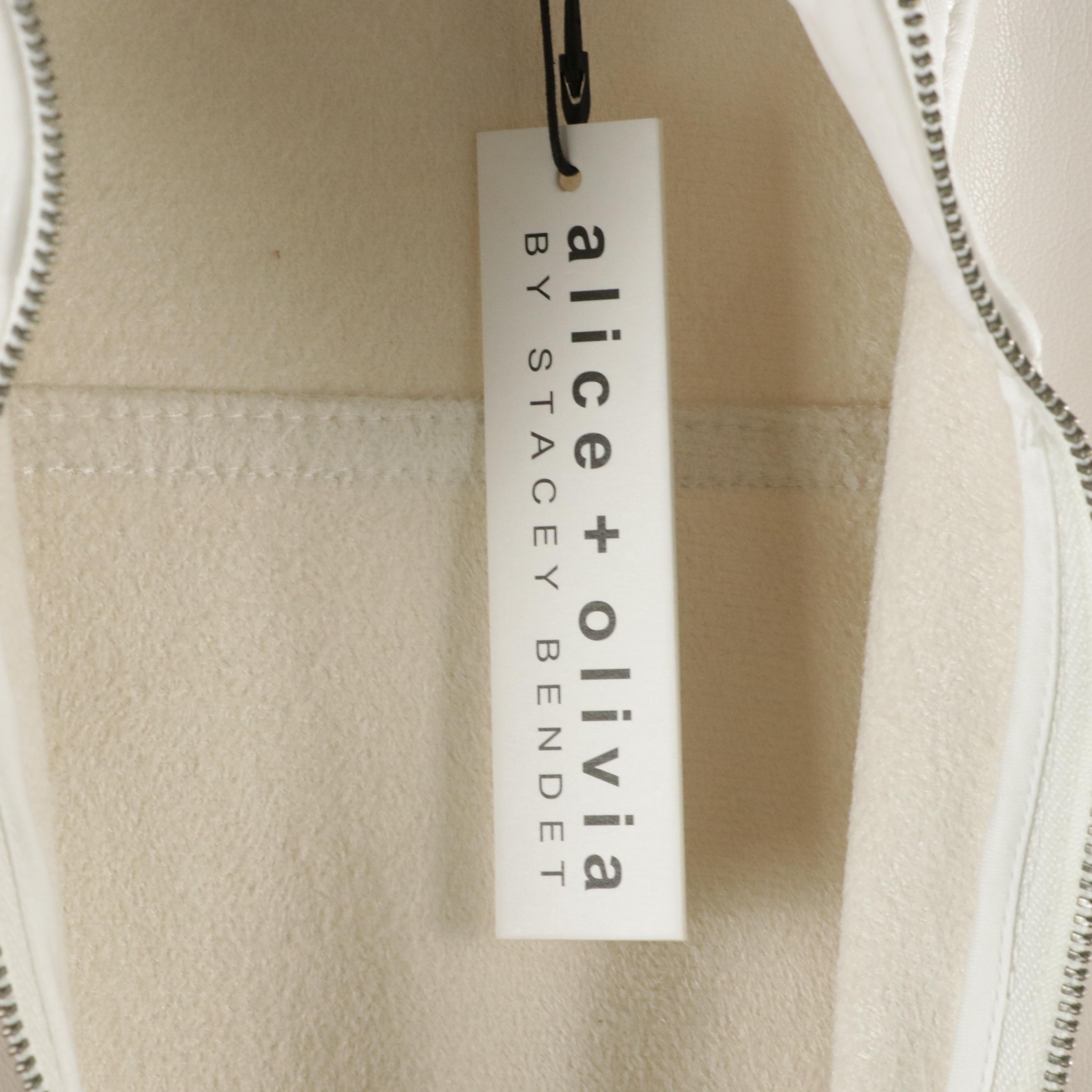Alice + Olivia "Levi" Front-Zip Jumpsuit in "Off White" Vegan Leather, With Tag