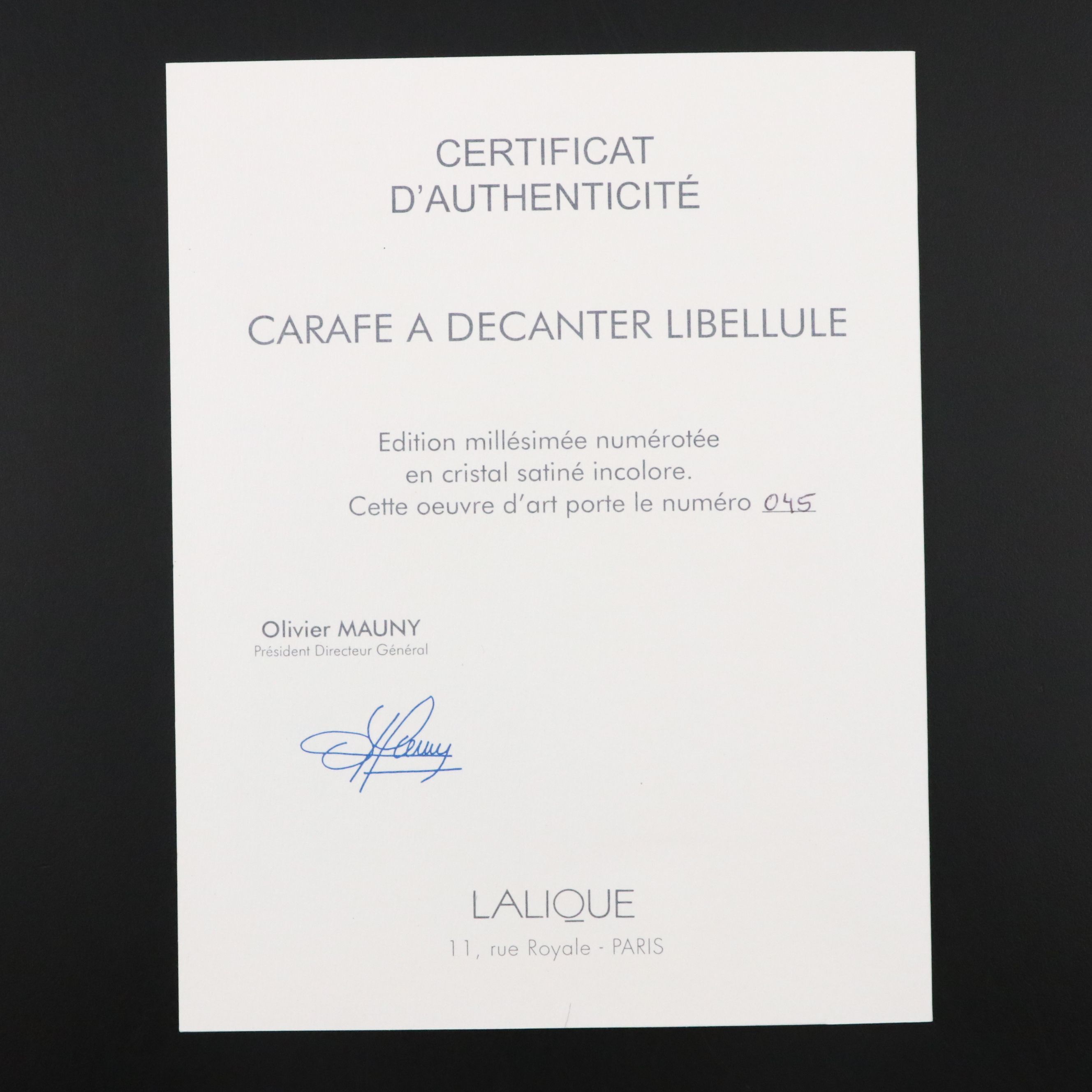 Lalique Limited Edition "Libellule" Crystal Dragonfly Decanter, 2008