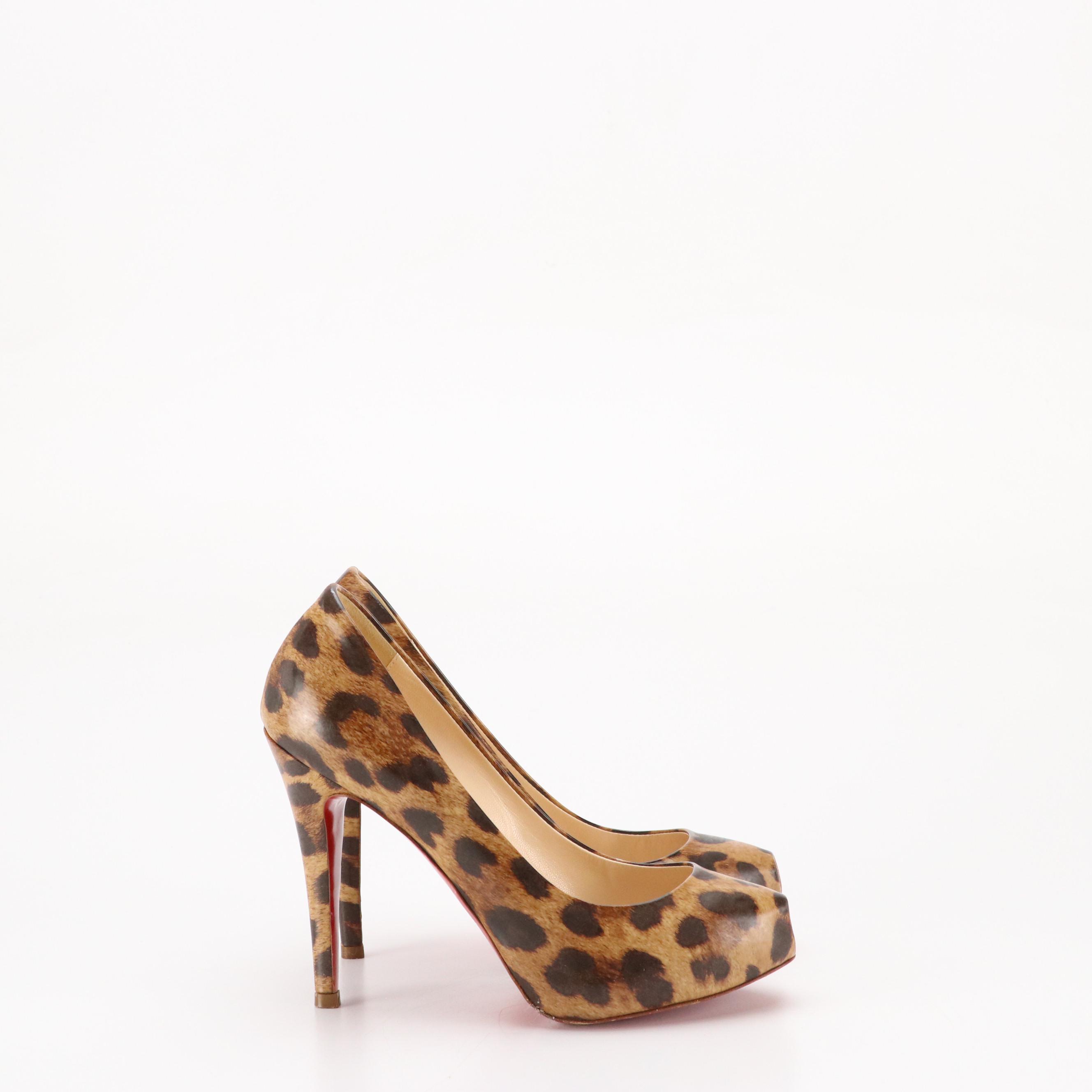 Christian Louboutin Leopard Print Patent Leather Platform Peep-Toe Pumps