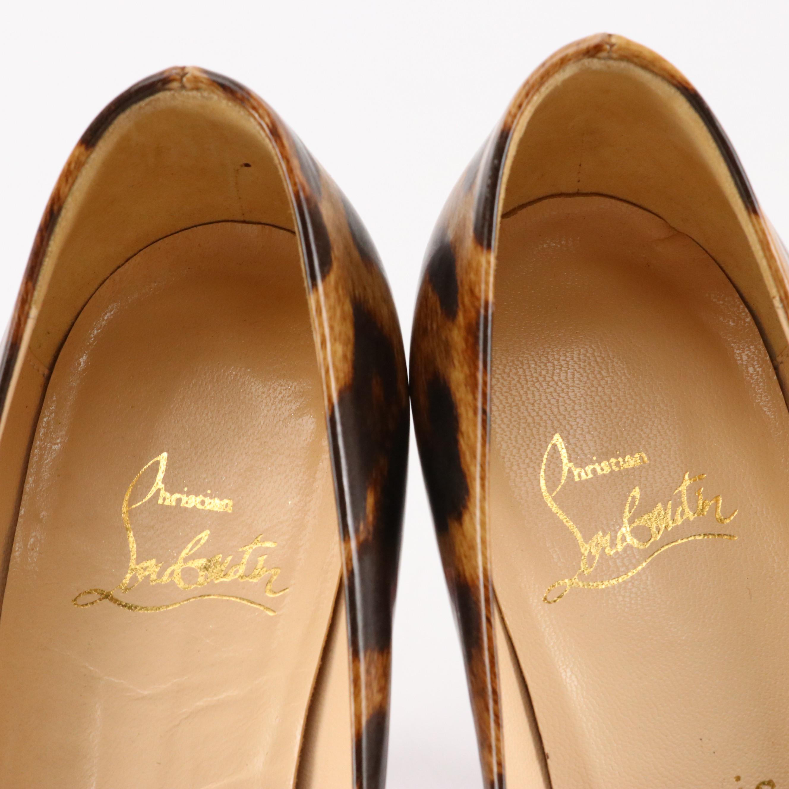 Christian Louboutin Leopard Print Patent Leather Platform Peep-Toe Pumps