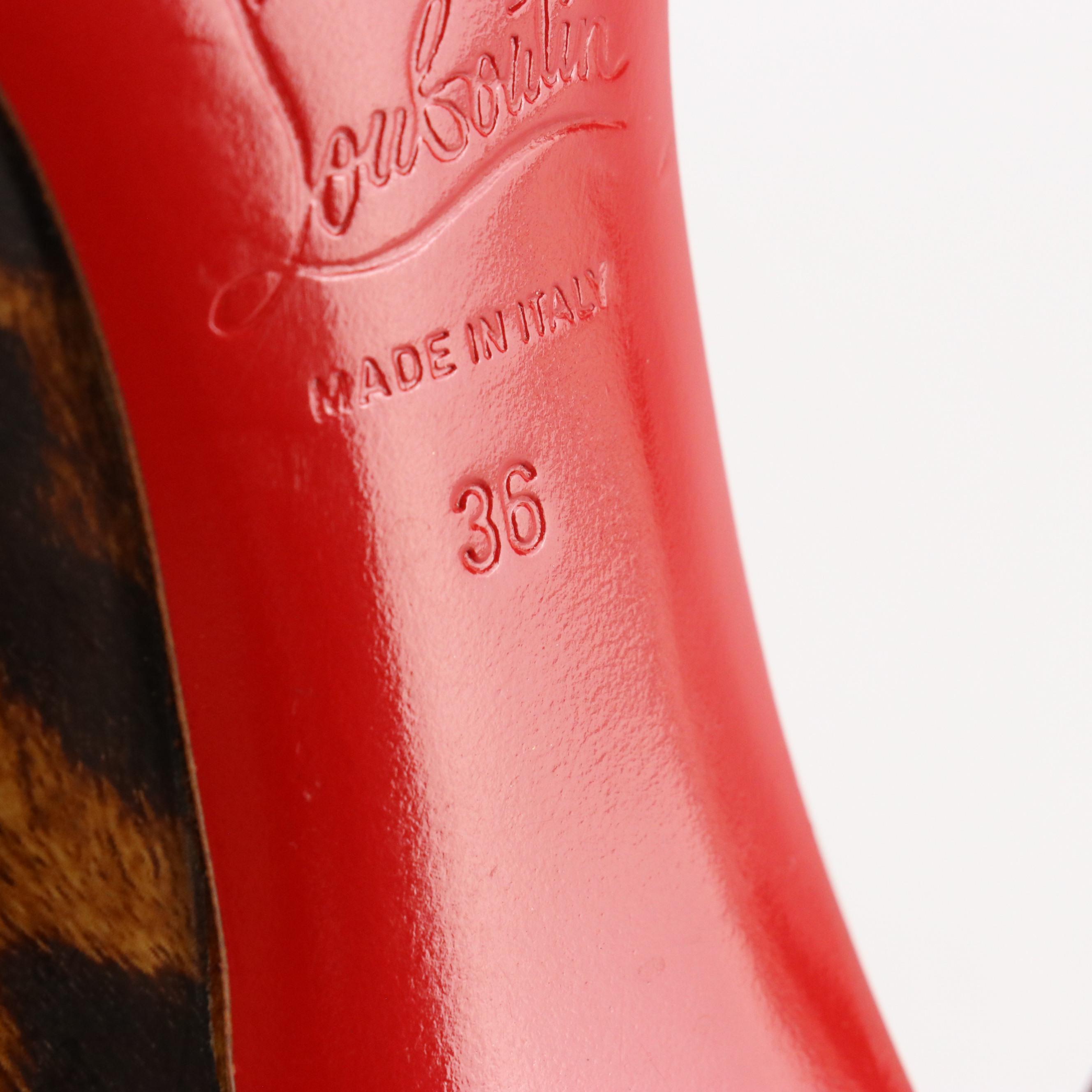 Christian Louboutin Leopard Print Patent Leather Platform Peep-Toe Pumps