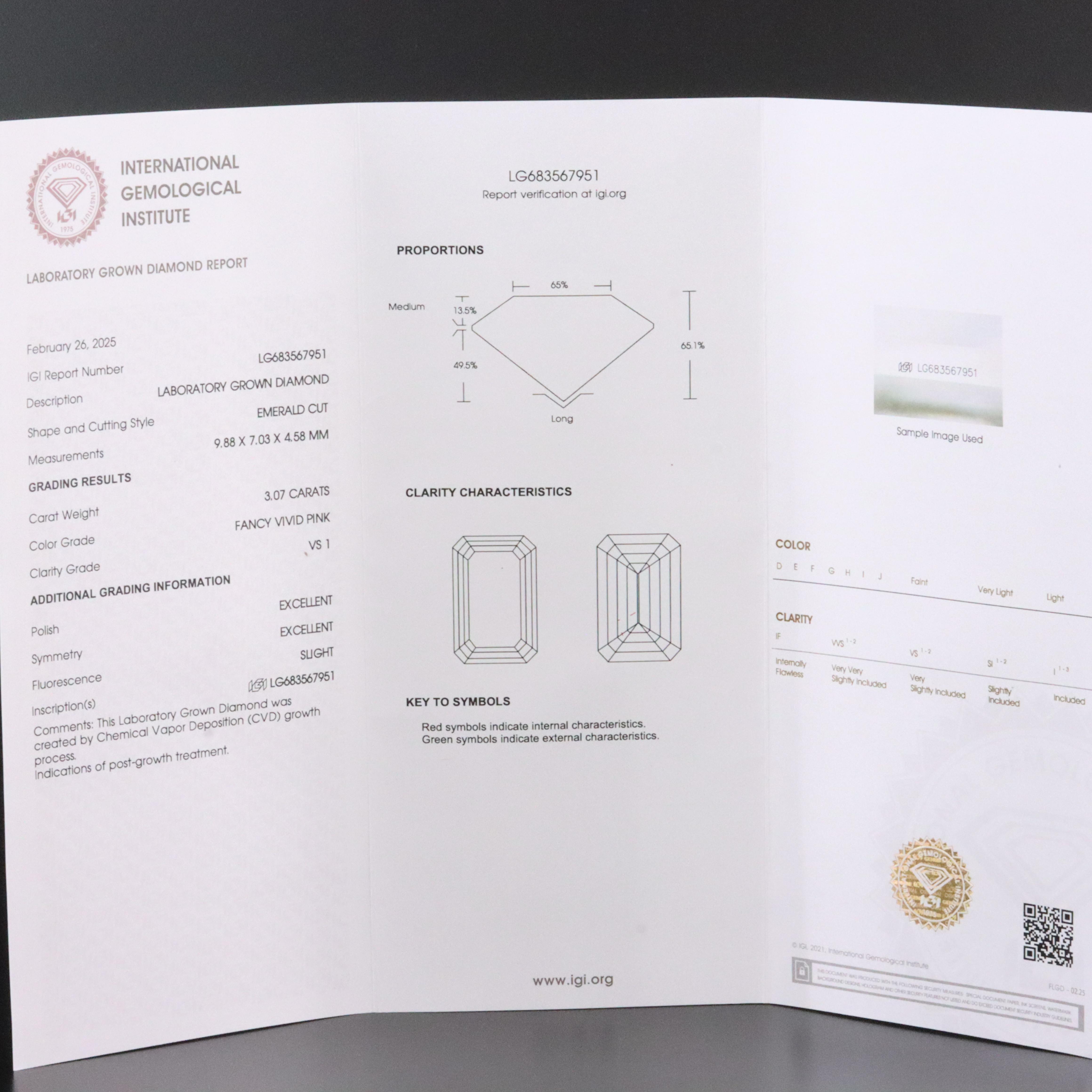 Loose 3.07 CT Lab Grown Fancy Pink Diamond with IGI Report
