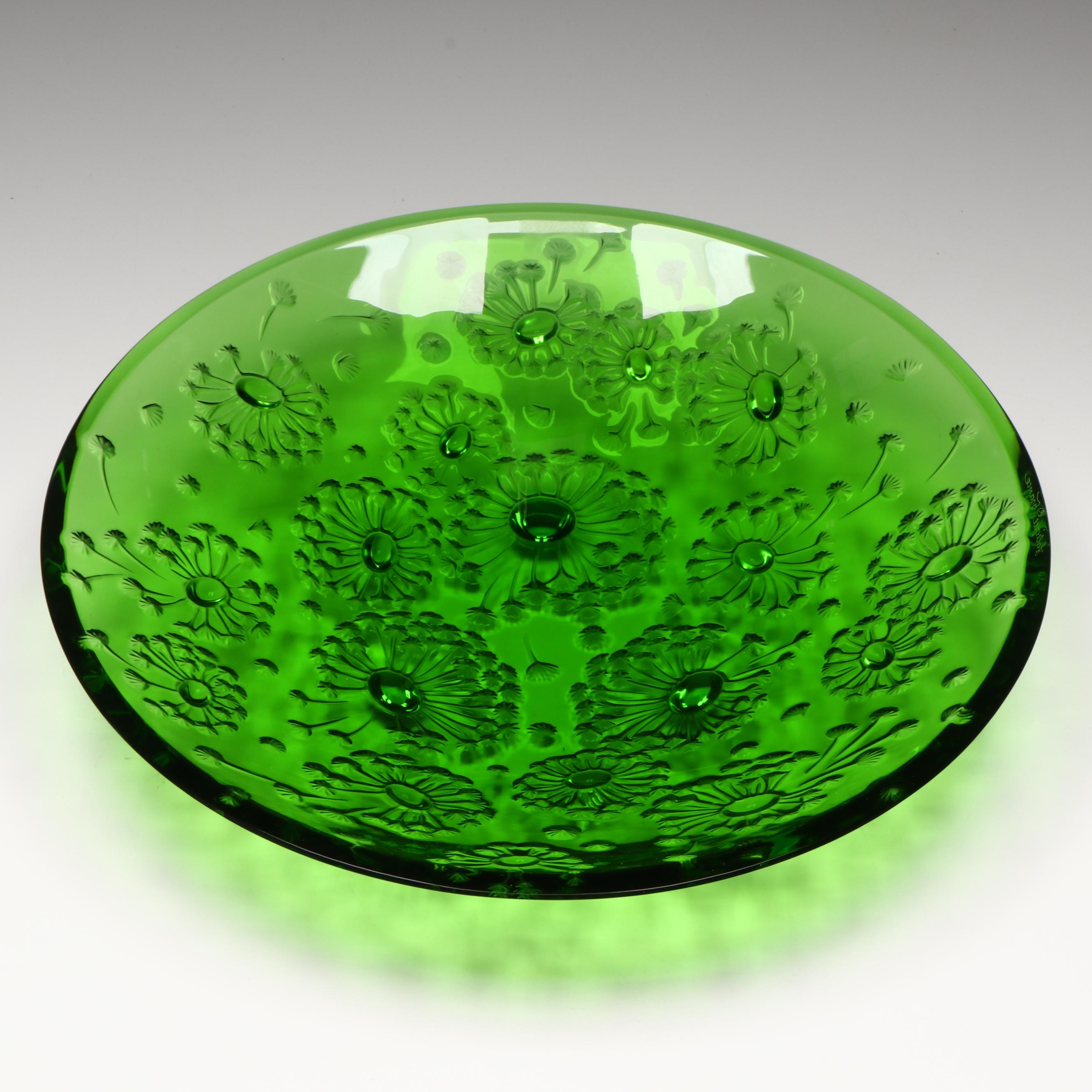 Lalique "Bucolique" Green Meadow Crystal Bowl