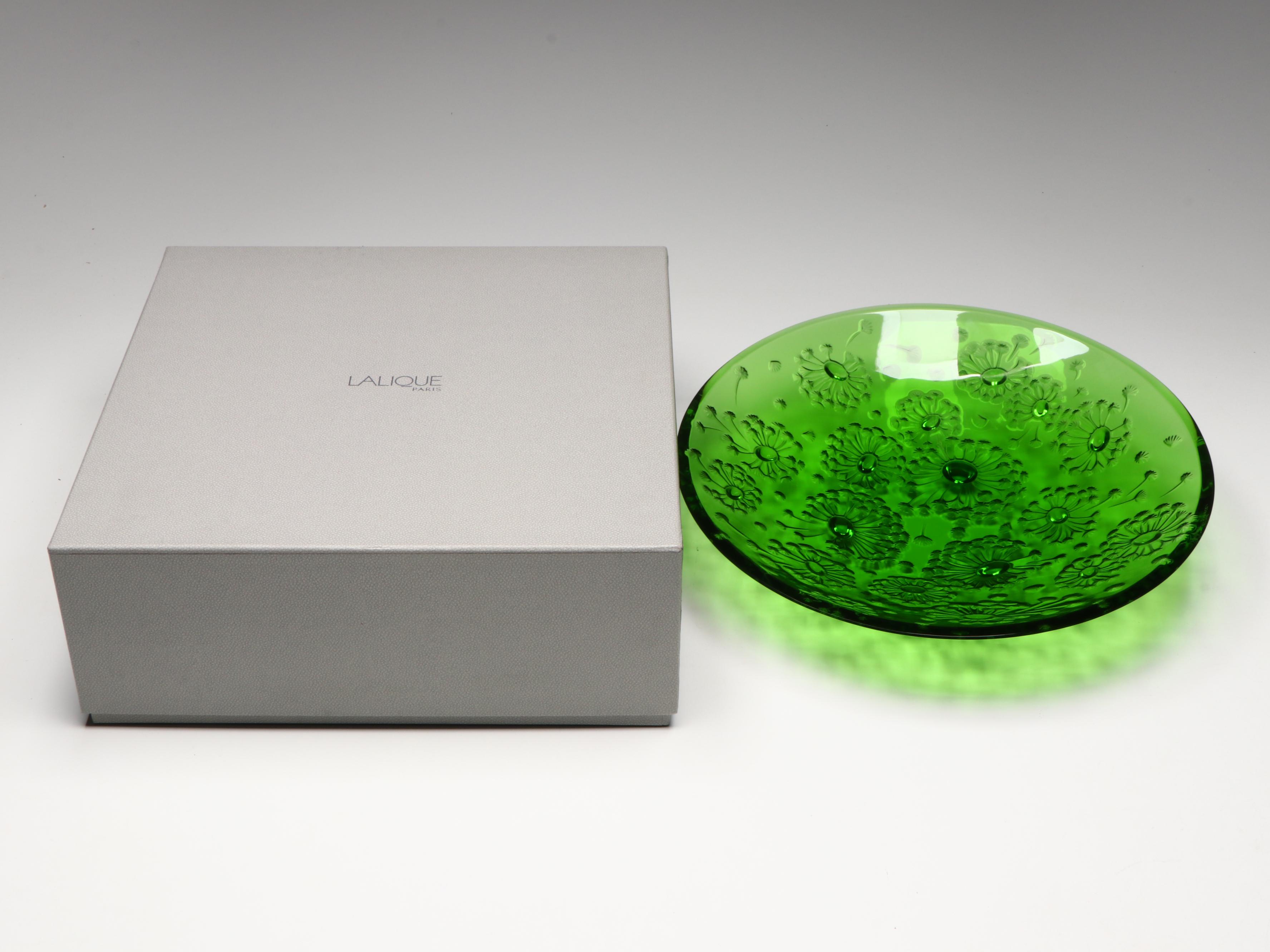 Lalique "Bucolique" Green Meadow Crystal Bowl