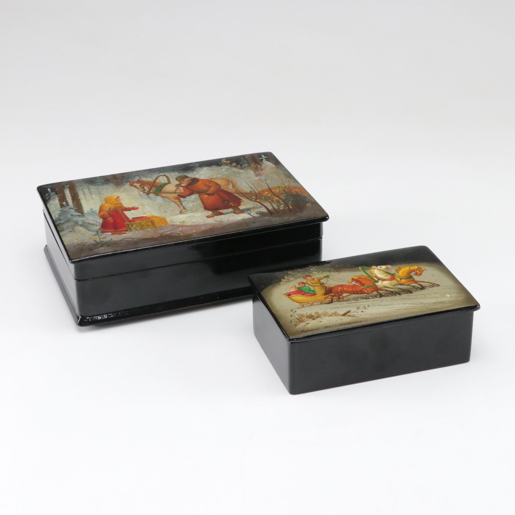 Hand-Painted Russian Lacquerware Miniature Boxes