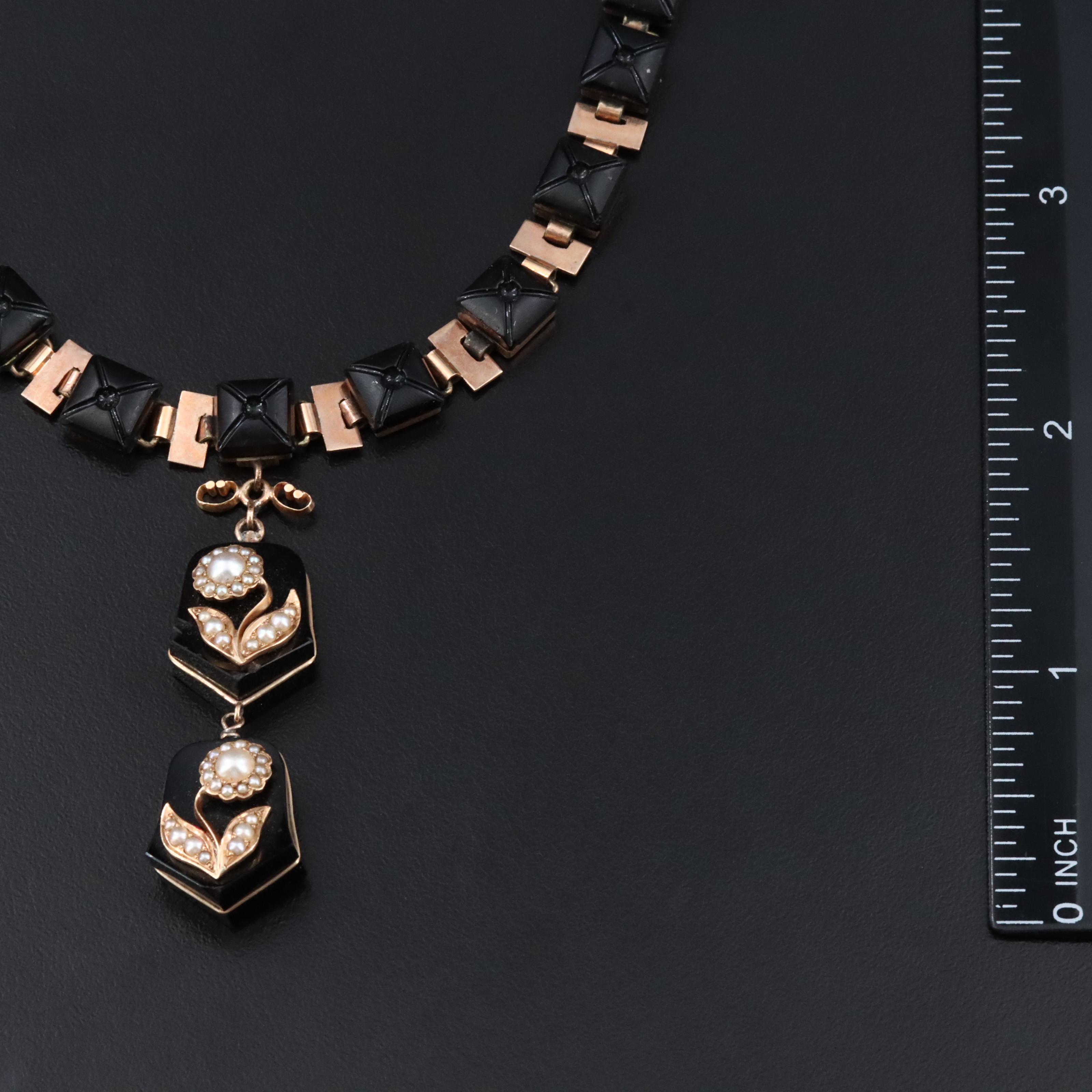 Victorian Style Black Onyx and Seed Pearl Necklace