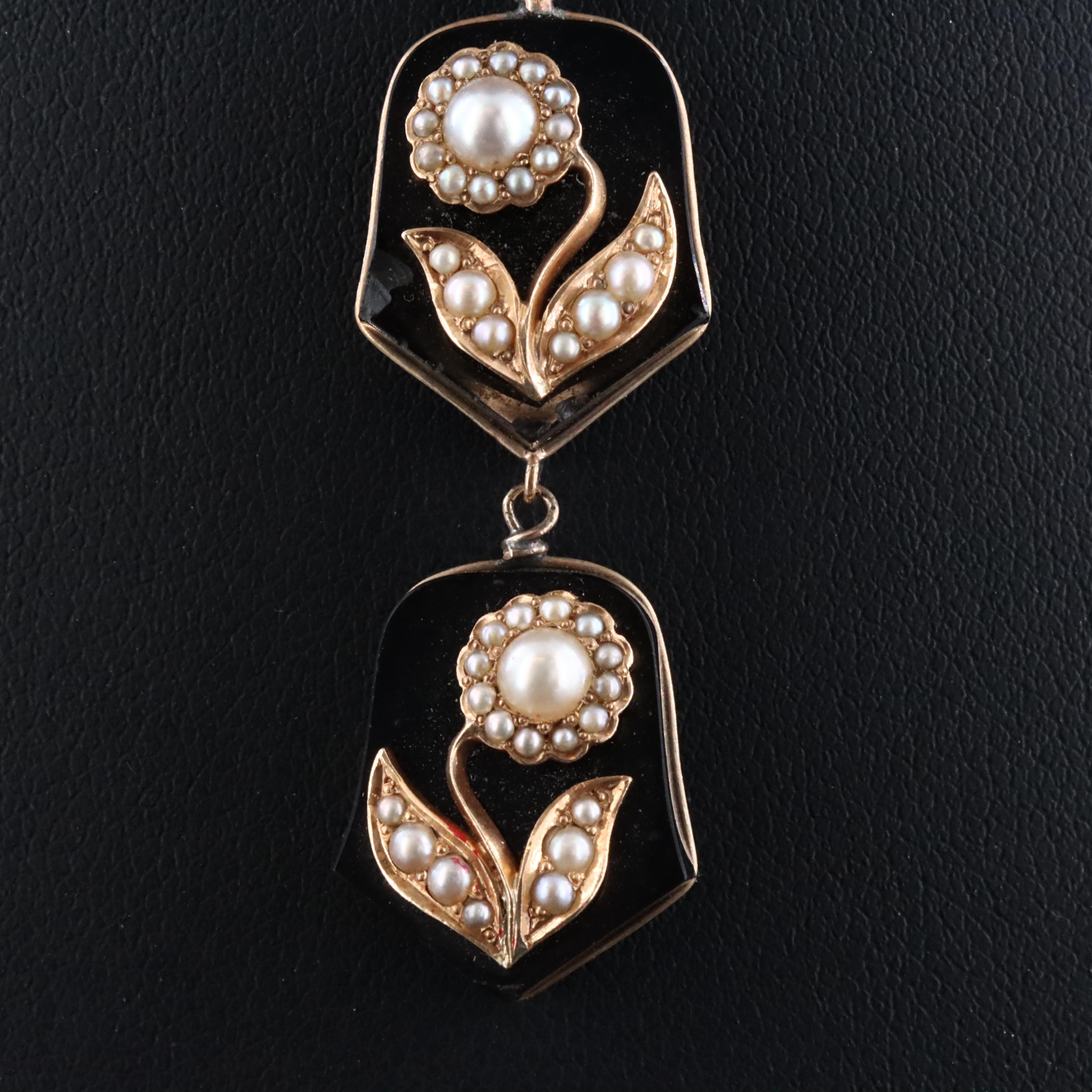 Victorian Style Black Onyx and Seed Pearl Necklace