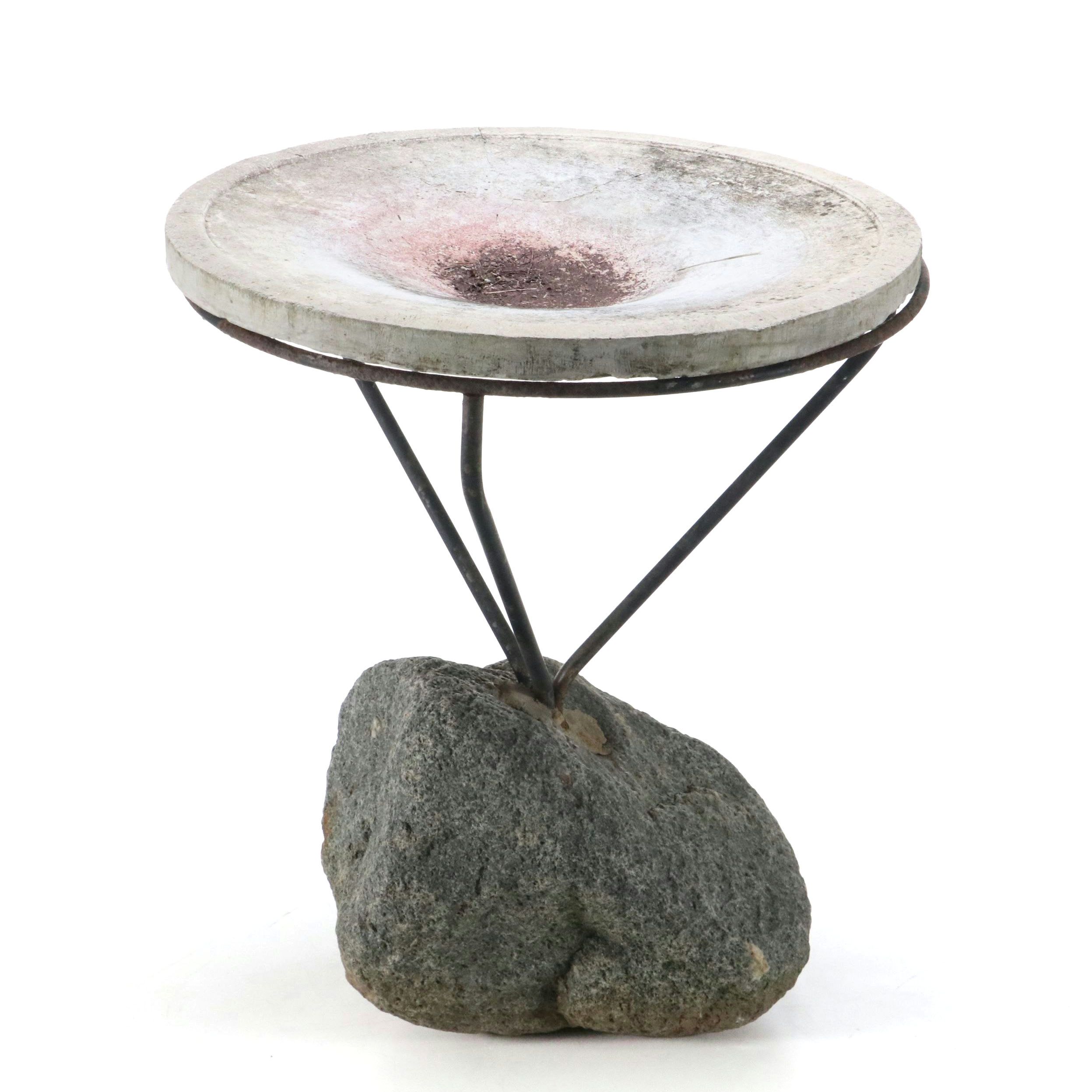 Sculptural Bird Bath with Brutalist Concrete Basin