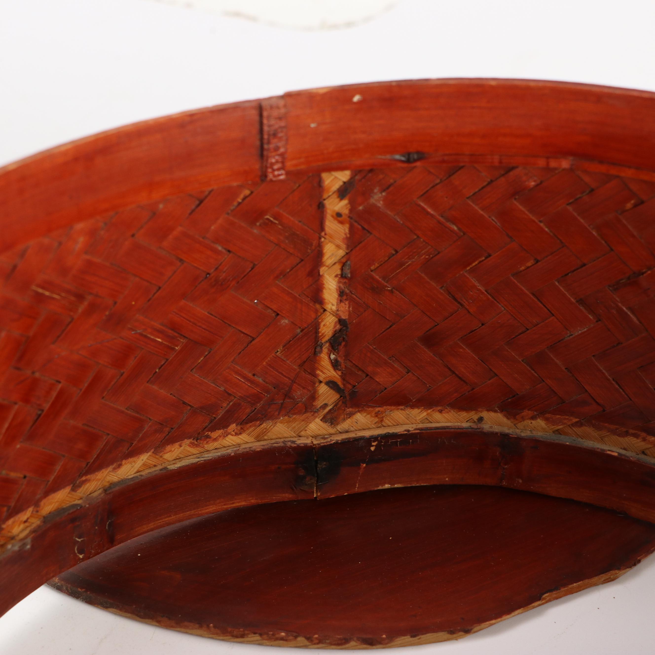 Chinese Woven Bamboo Three-Tiered Wedding Basket with Brass Decals