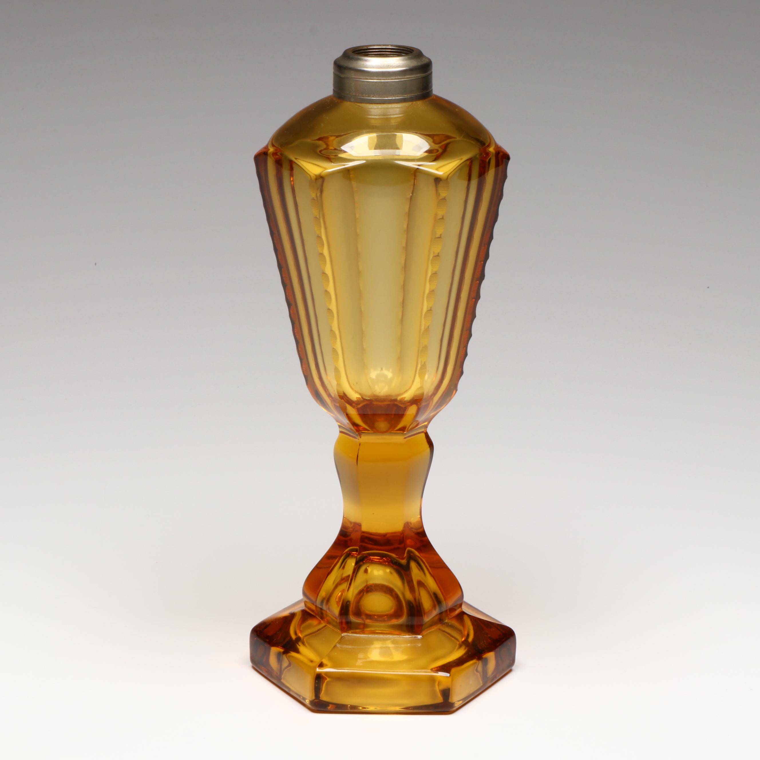Victorian Amber Glass Whale Oil Lamp Attributed to Boston and Sandwich, 19th C.