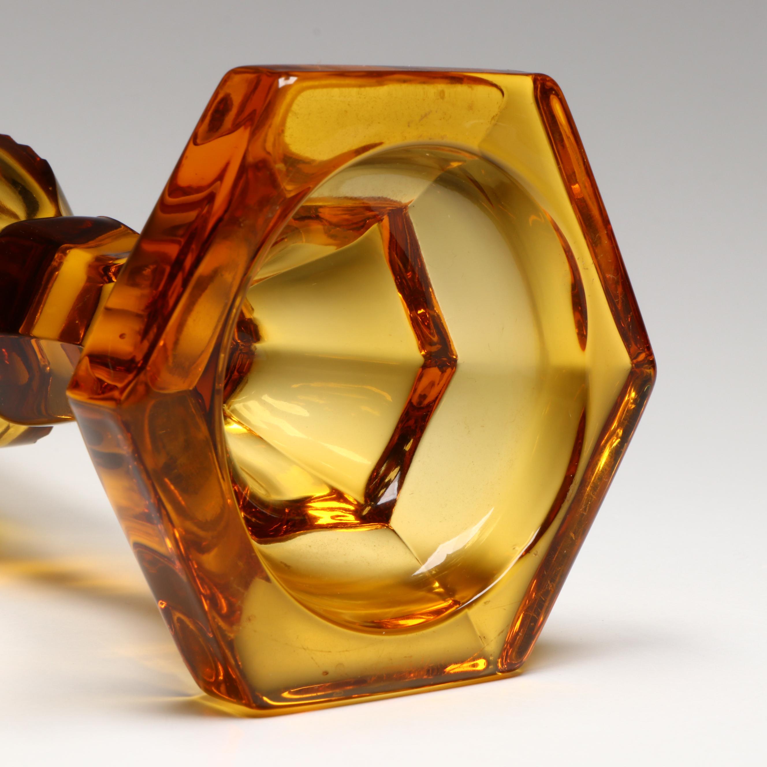 Victorian Amber Glass Whale Oil Lamp Attributed to Boston and Sandwich, 19th C.