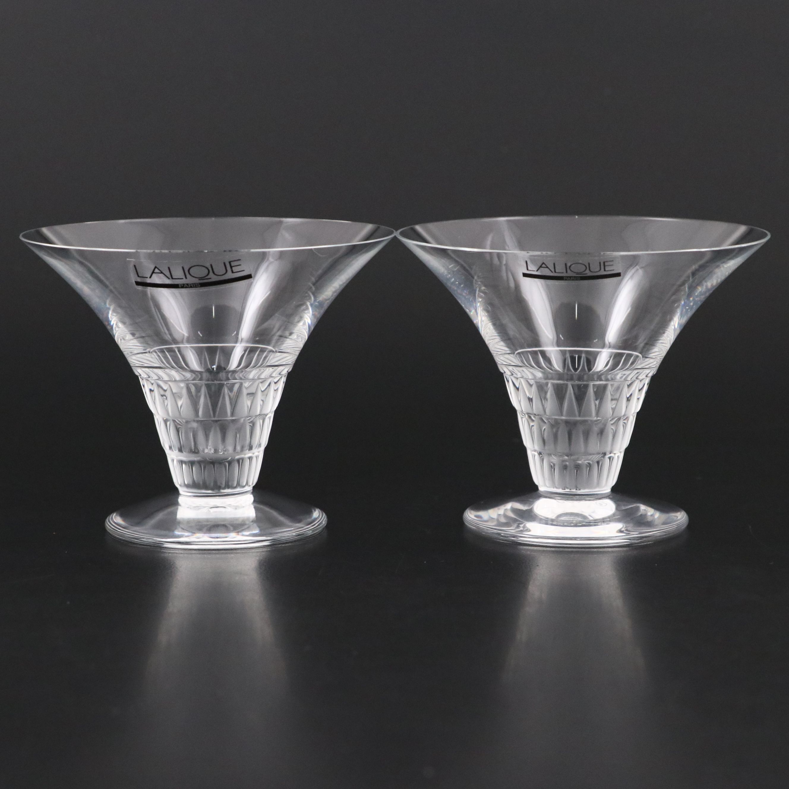 Pair of Lalique "Bourgueil" Frosted and Clear Crystal Champagne Coupes